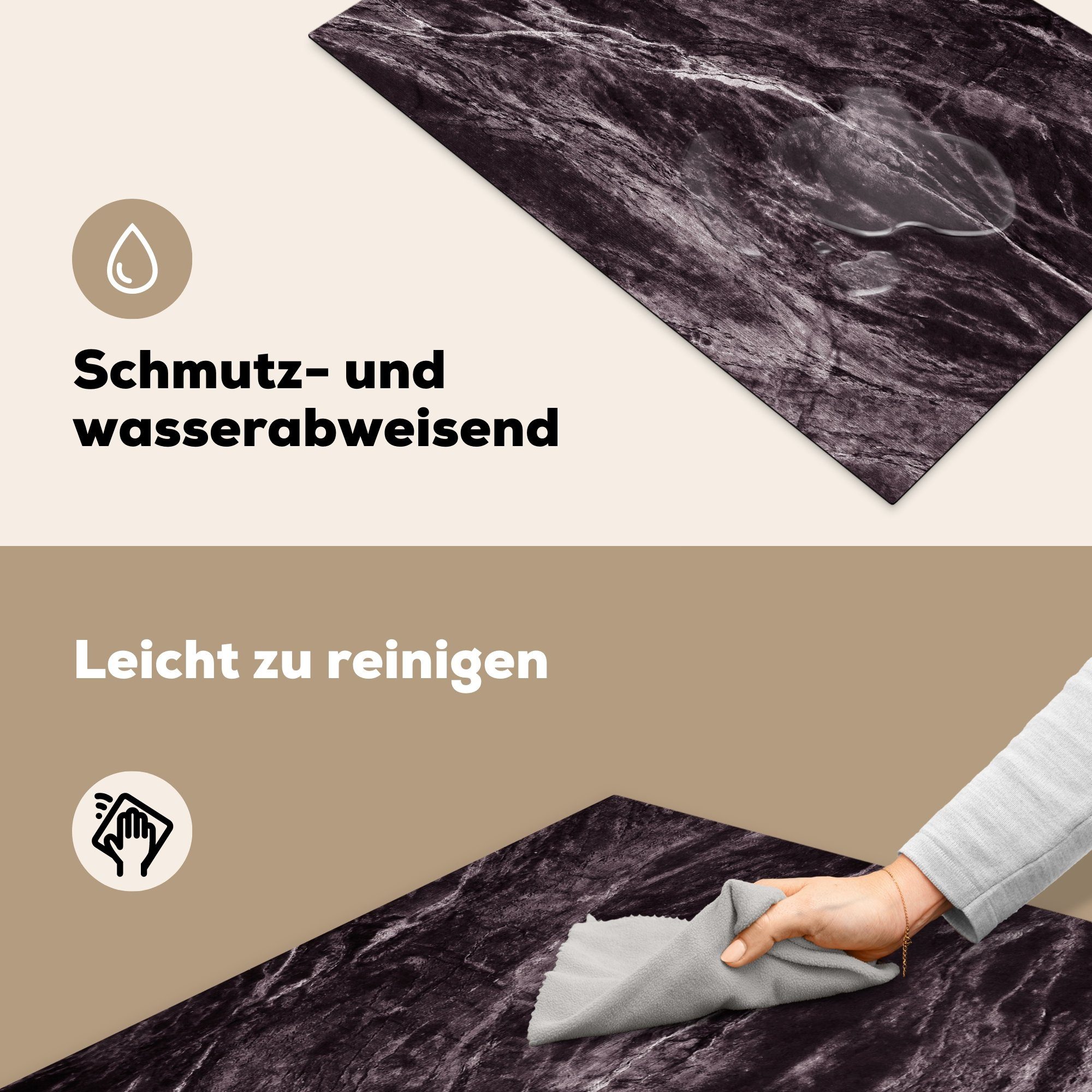 tlg), Ceranfeldabdeckung Weiß, MuchoWow - Marmor (1 Steine - Herdblende-/Abdeckplatte Induktionskochfeld 81x52 Schwarz die Schutz cm, - Vinyl, für küche,