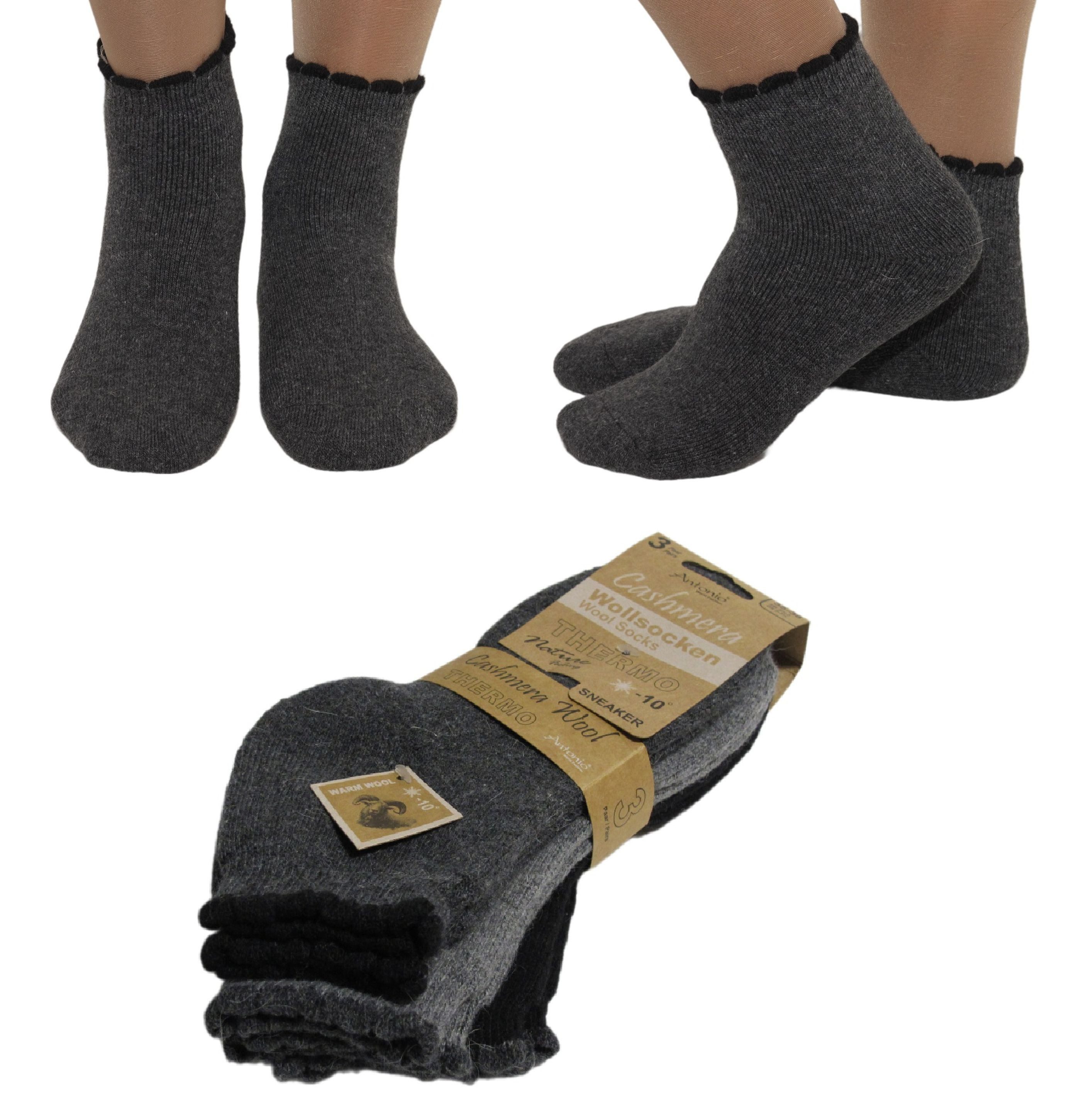 Antonio Thermosocken 3 Paar Wollsocken Socken Damen kurz Thermo Strümpfe Rü günstig online kaufen