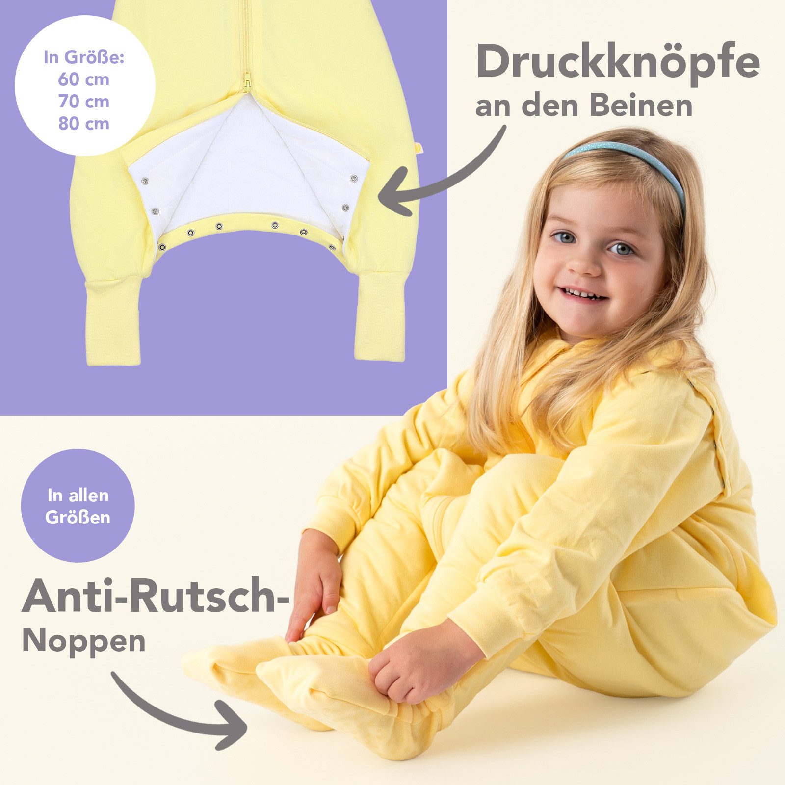 Schlummersack Kinderschlafsack Schlafsack mit Füßen und umklappbaren Bündchen, 1.0 Tog OEKO-TEX