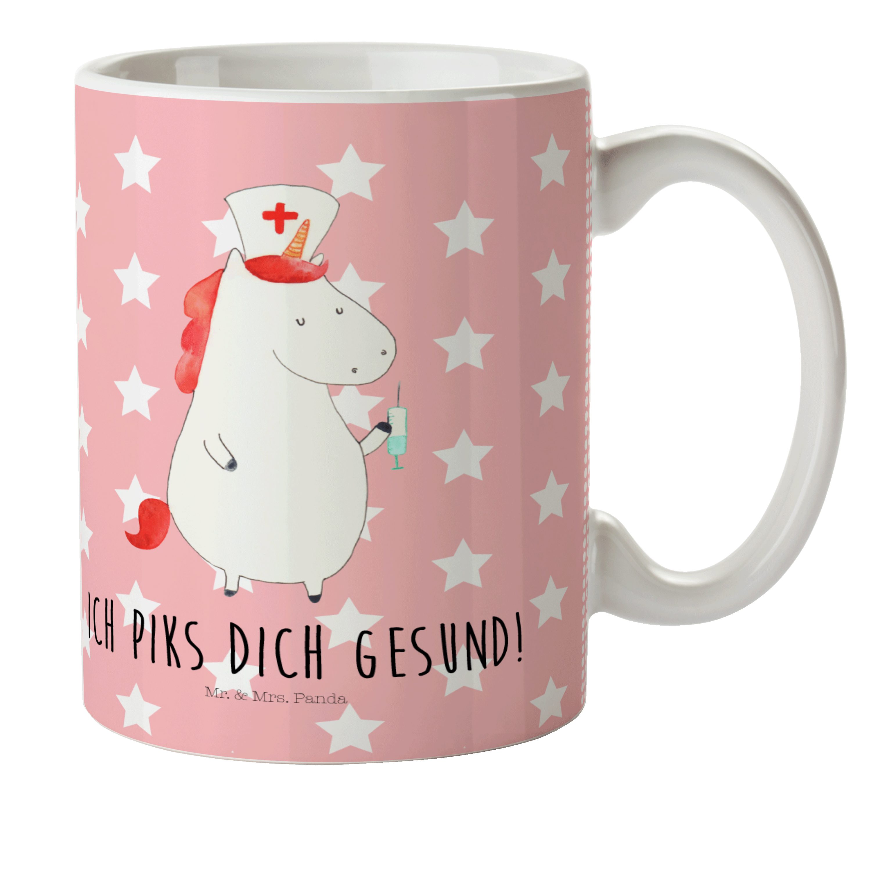 Mr. & Mrs. Panda Kinderbecher Einhorn Krankenschwester - Rot Pastell - Geschenk, Pegasus, Kindergar, Kunststoff