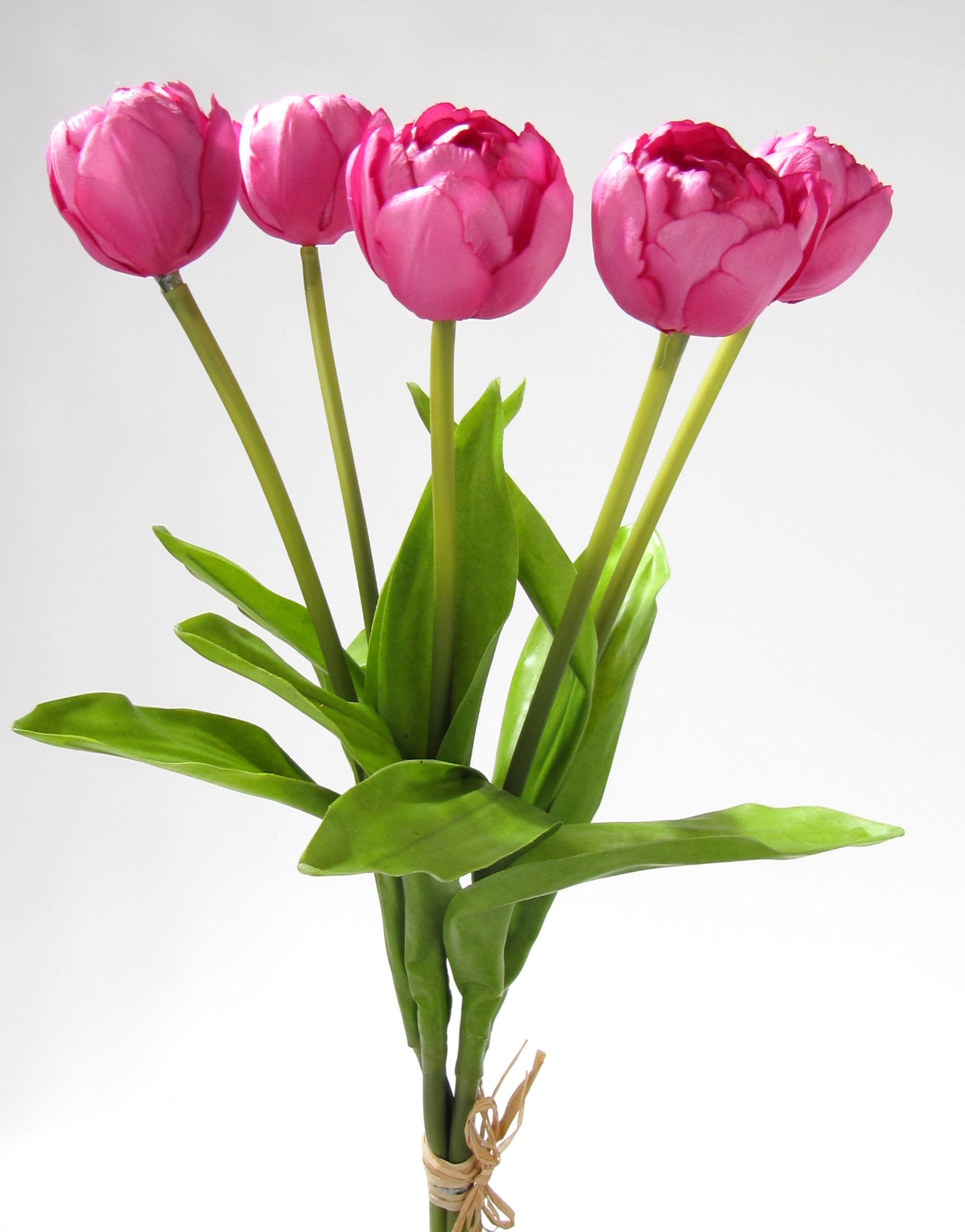 Kunstblume Tulpen künstlich L43cm Tulpenbündel mit 5Tulpen gefüllt Real Touch