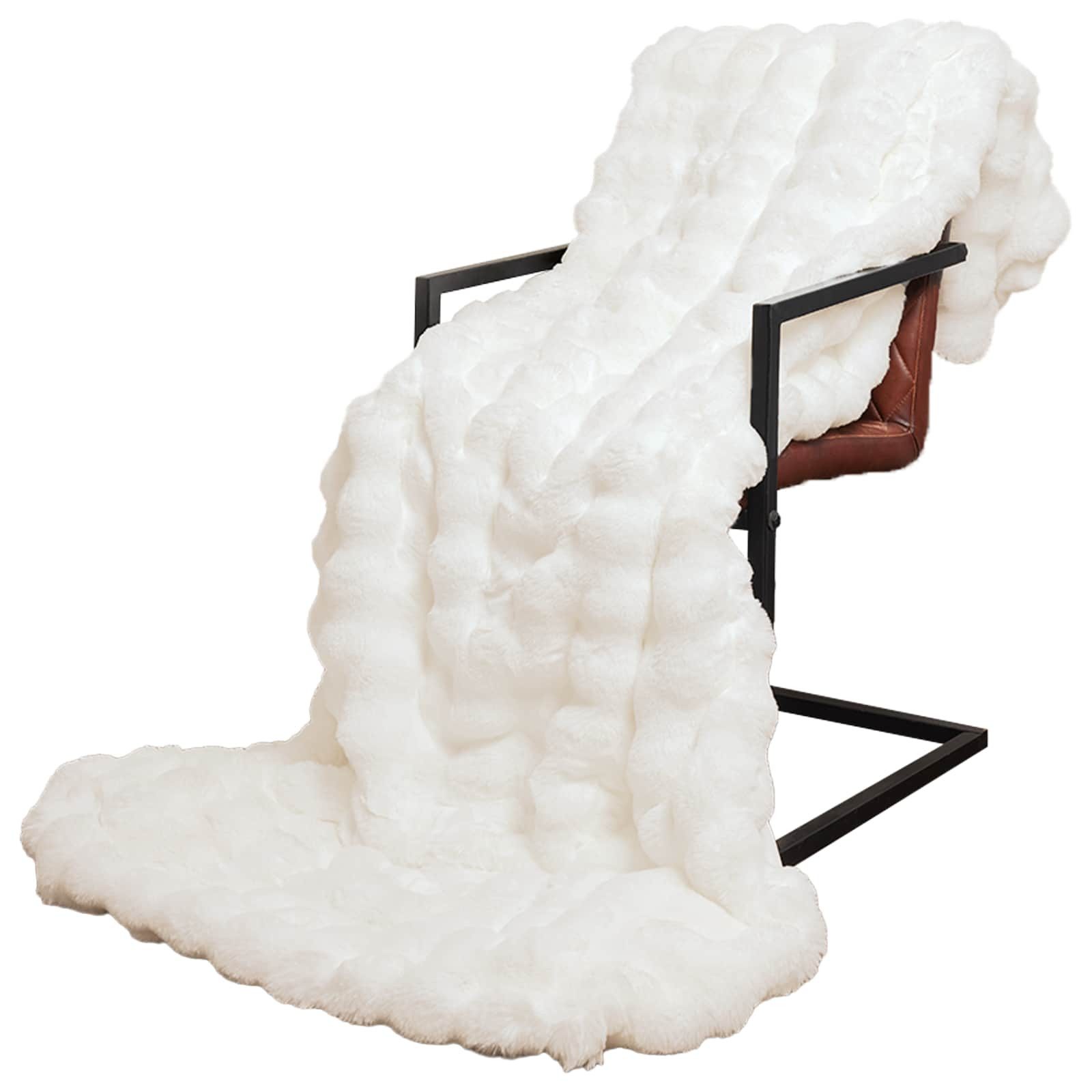 vidaXL Bettüberwurf Rutschfeste Decke aus Kunstkaninchenfell Olite Weiß Polyester