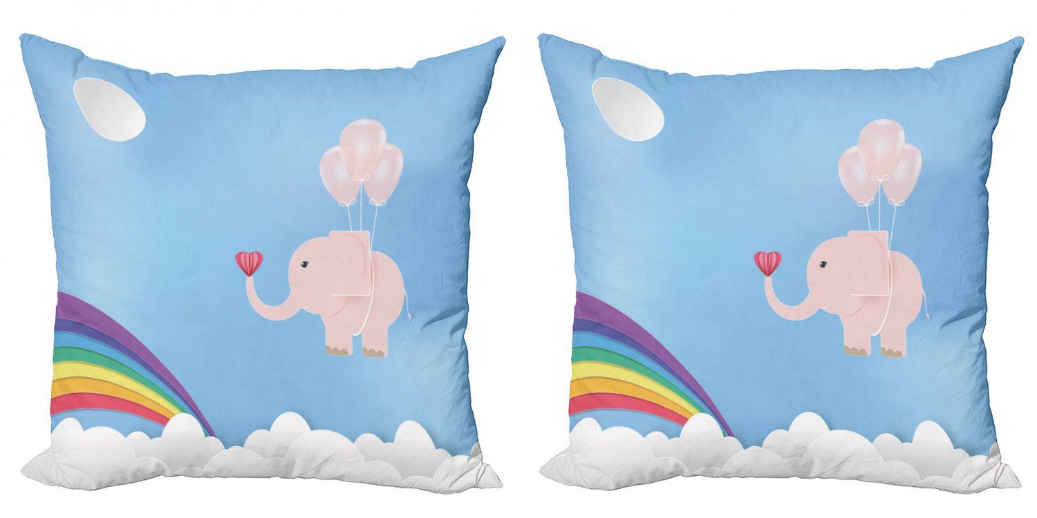 Kissenbezüge Modern Accent Doppelseitiger Digitaldruck, Abakuhaus (2 Stück), Blau Und Pink Elefant Regenbogen-Himmel