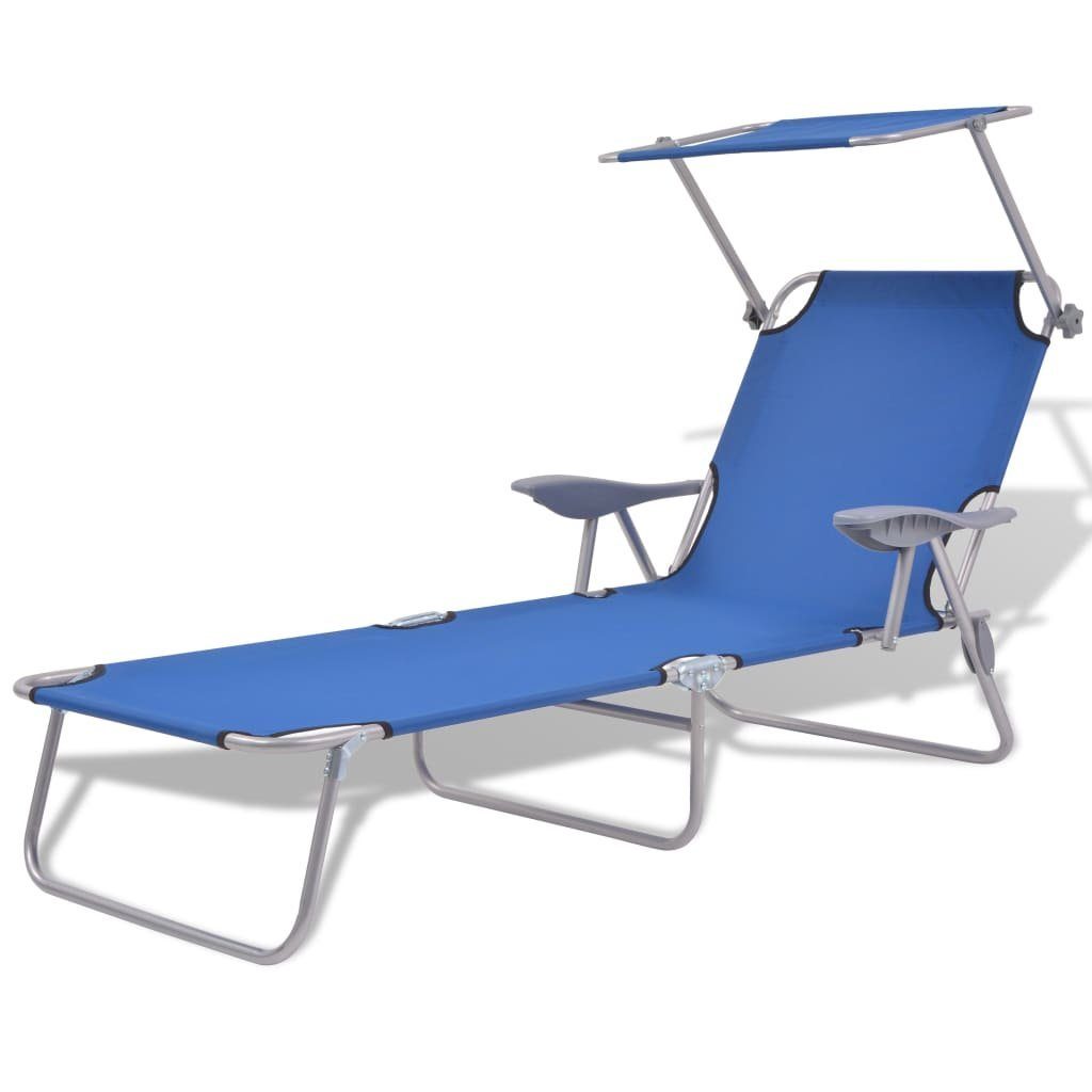 vidaXL Gartenliege »Sonnenliege mit Sonnenschutz Stahl Blau«, 1 St