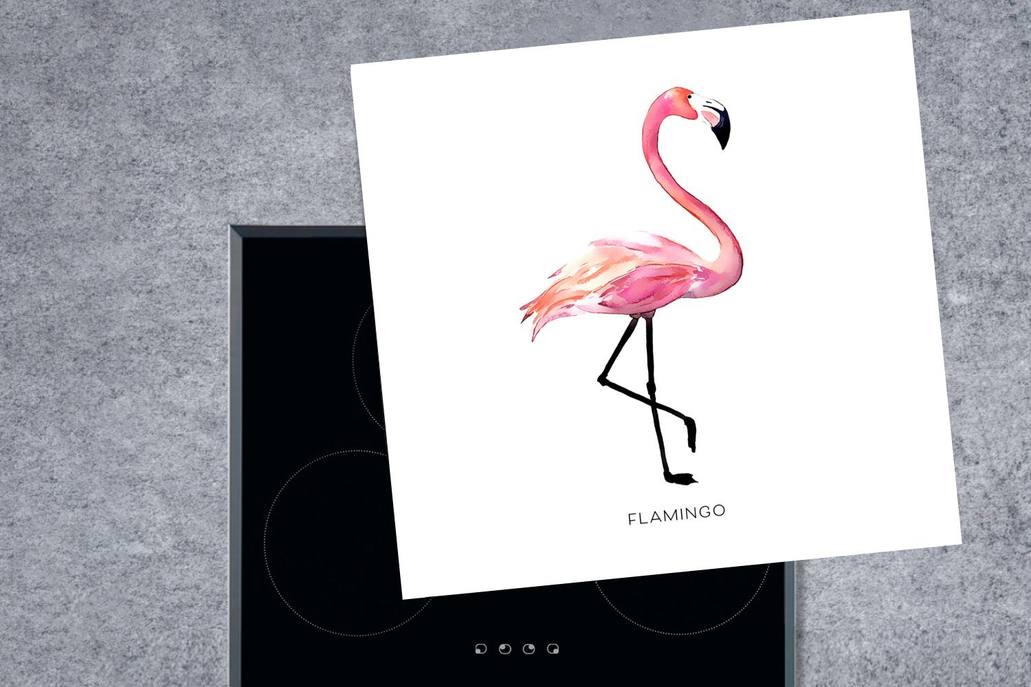 für Ceranfeldabdeckung, Aquarell (1 Flamingo Herdblende-/Abdeckplatte 78x78 tlg), Arbeitsplatte cm, Rosa, - MuchoWow - Vinyl, küche