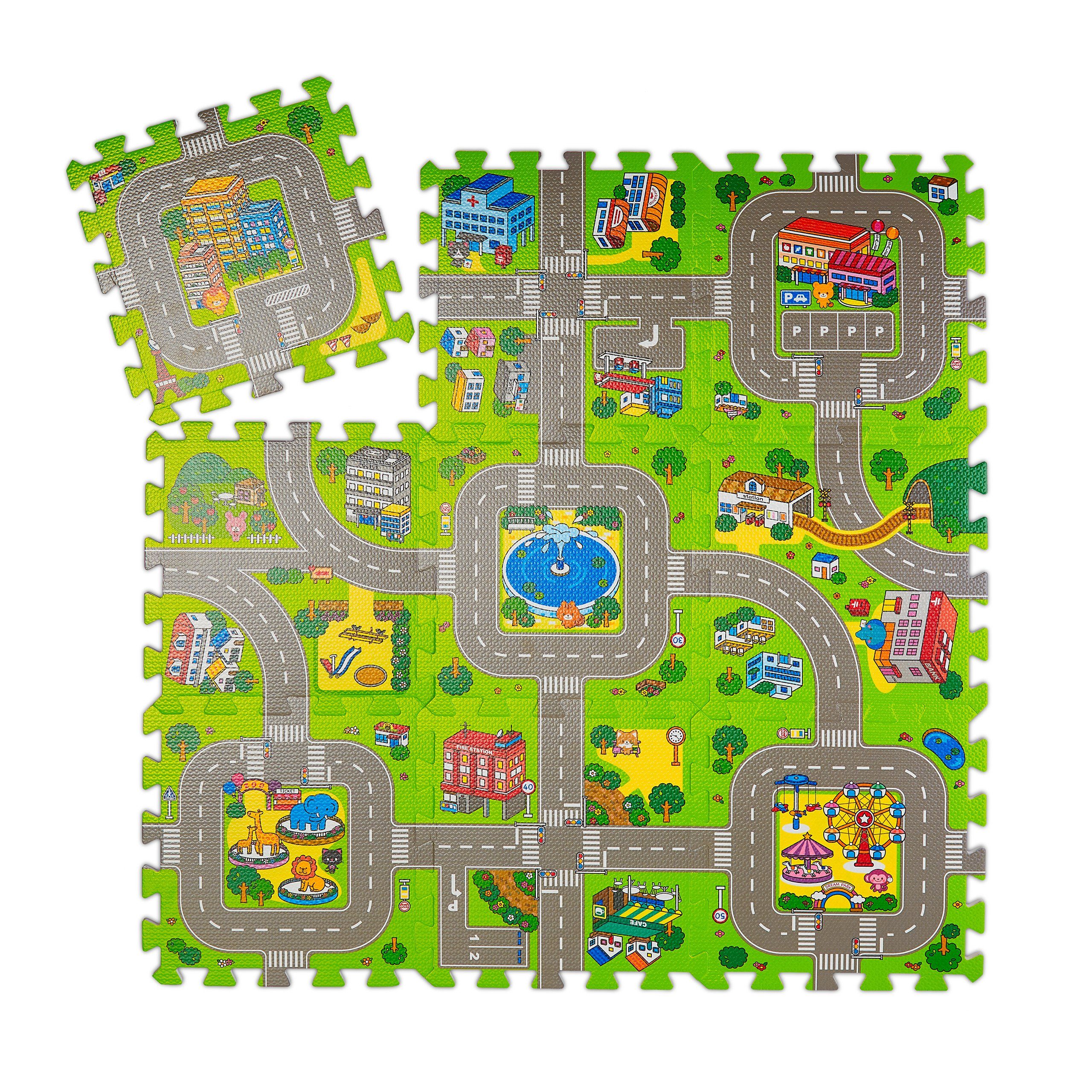 relaxdays Spielmatte Puzzlematte Straße mit Tieren