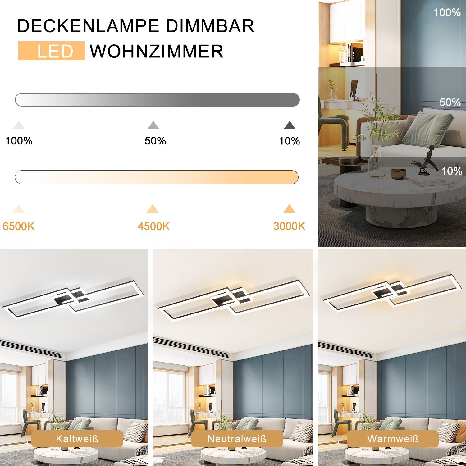 Nettlife LED Deckenleuchte LED Deckenleuchte Schwarz 56W aus Metall Kristall, LED fest integriert, Warmweiß Neutralweiß Kaltweiß, Schlafzimmer küche – Bild 5 von 5