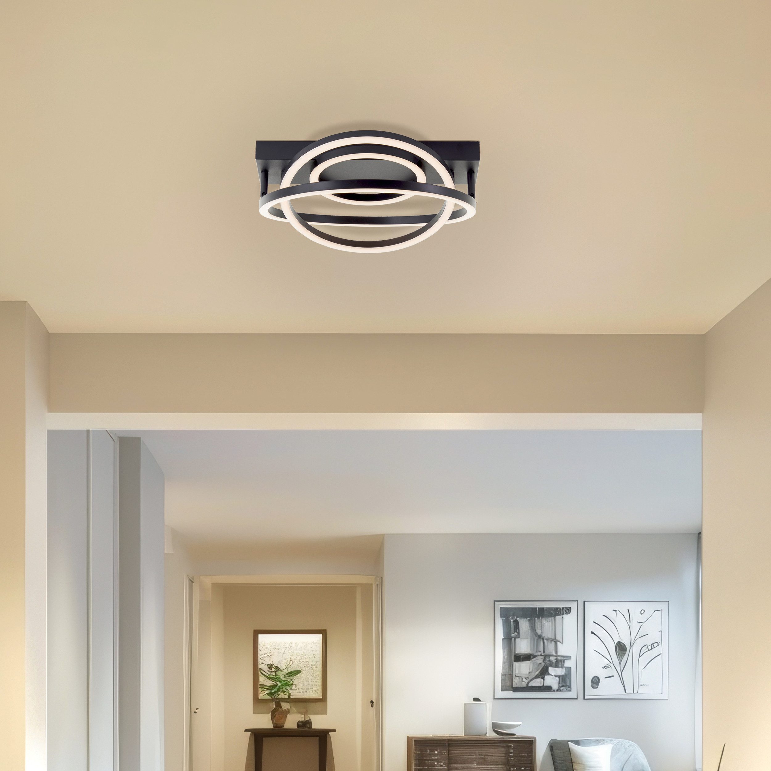 Brilliant LED Deckenleuchte Pedley, Dimmfunktion, LED fest integriert, Warmweiß, 38 cm, 3800lm, 3000K, dimmbar, schwenkbar, schwarz