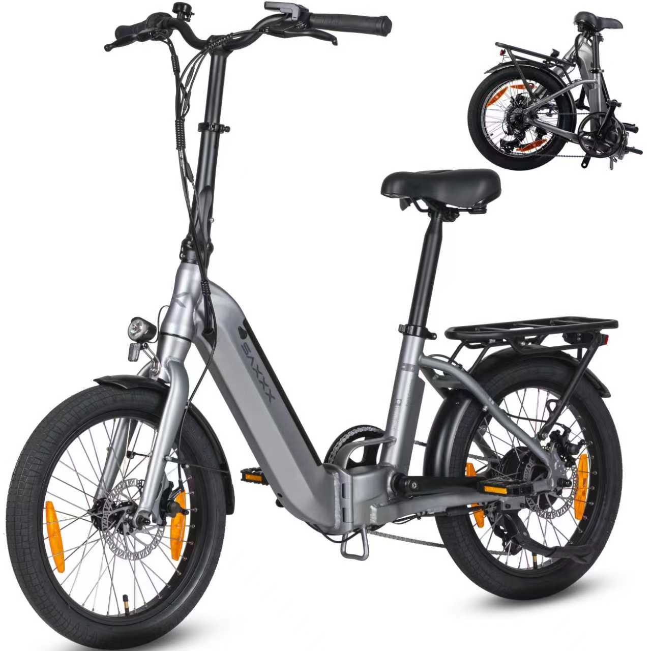 E-Bike Klapprad 20x2,3'' Damen und Herren, SAXXX Pedelec 410Wh, max. 120km, nur 24kg