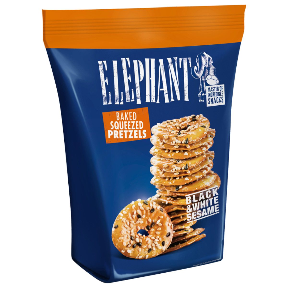 ELEPHANT Knabberei, Alka Elephant Baked Squeezed Pretzels Black and White Sesam 80g