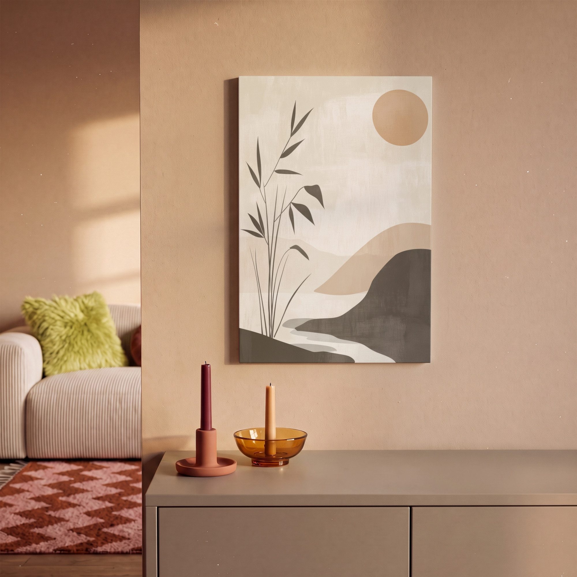 OneMillionCanvasses® Leinwandbild Japandi - Landschaft - Beige, Fotodruck (1 St), Wandbild, Deko Schlafzimmer Wohnzimmer Flur 20x20 cm – Bild 2 von 5