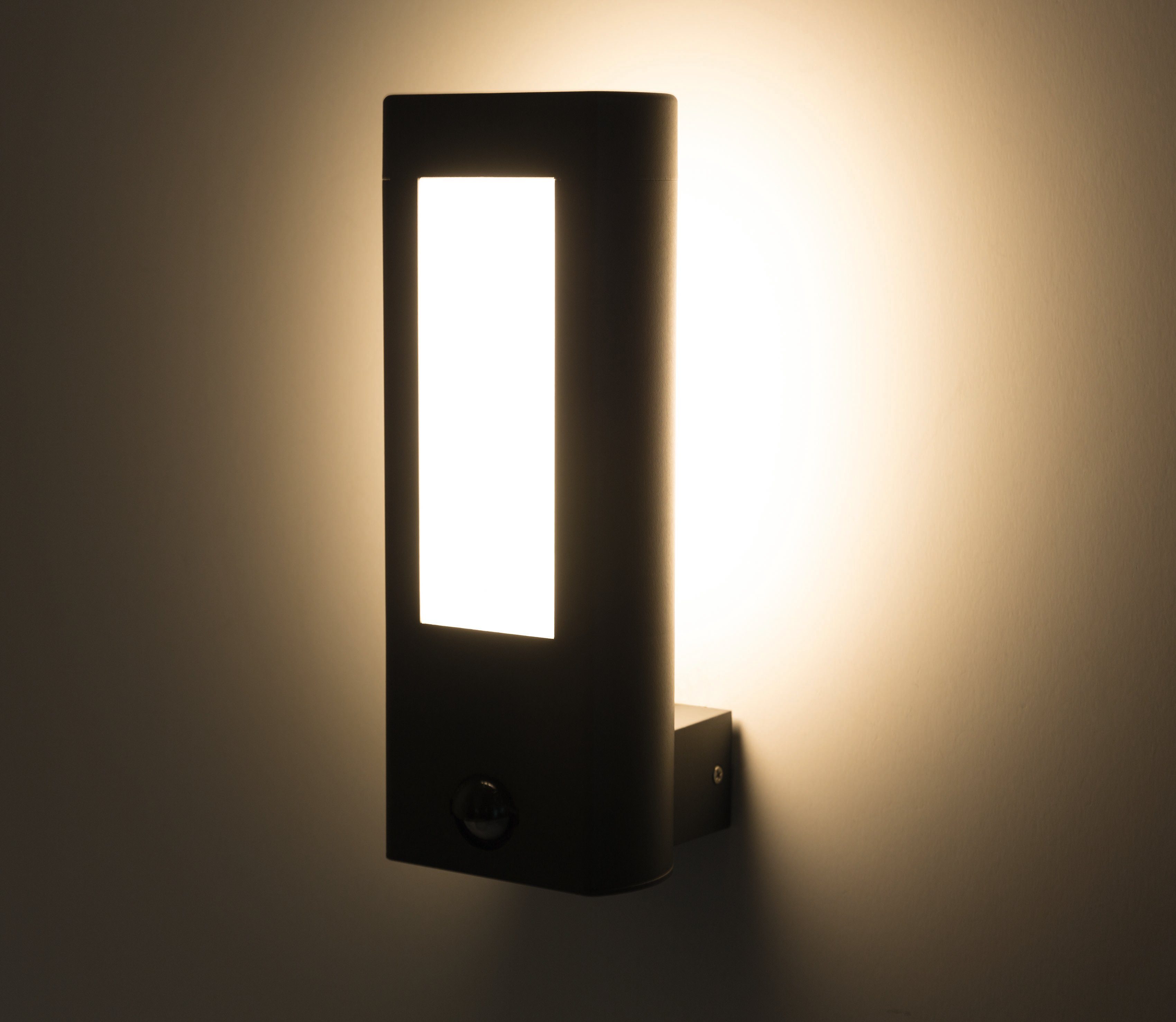 HEITRONIC LED Wandleuchte Amarillo, Bewegungsmelder, LED fest integriert, Warmweiß, Poller- Außenlampe, großflächiger Lichtaustritt,Bewegungsmelder