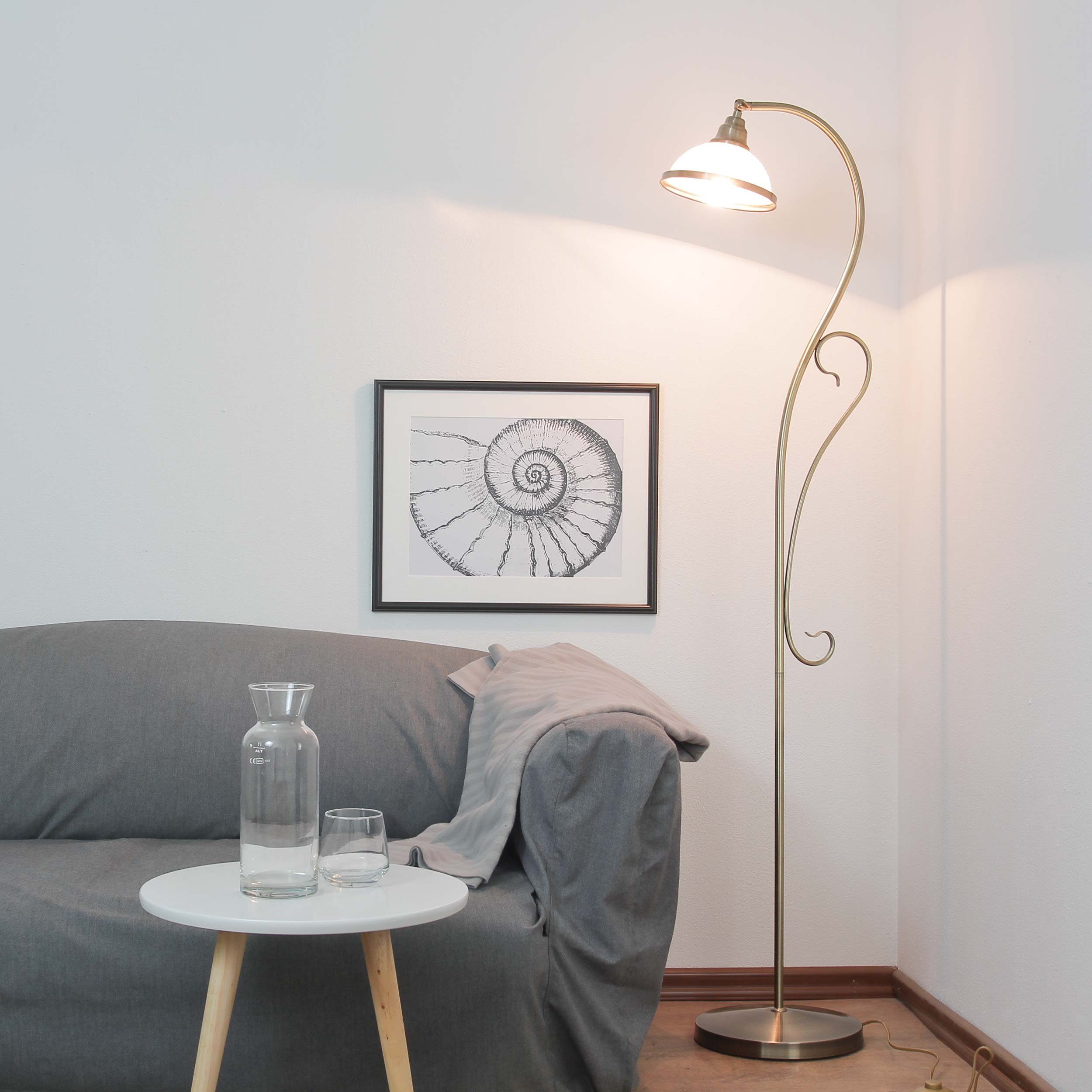 Licht-Erlebnisse Stehlampe ELISETT, ohne Leuchtmittel, Stehleuchte Wohnzimmer 158 cm verstellbarer Schirm Metall Glas