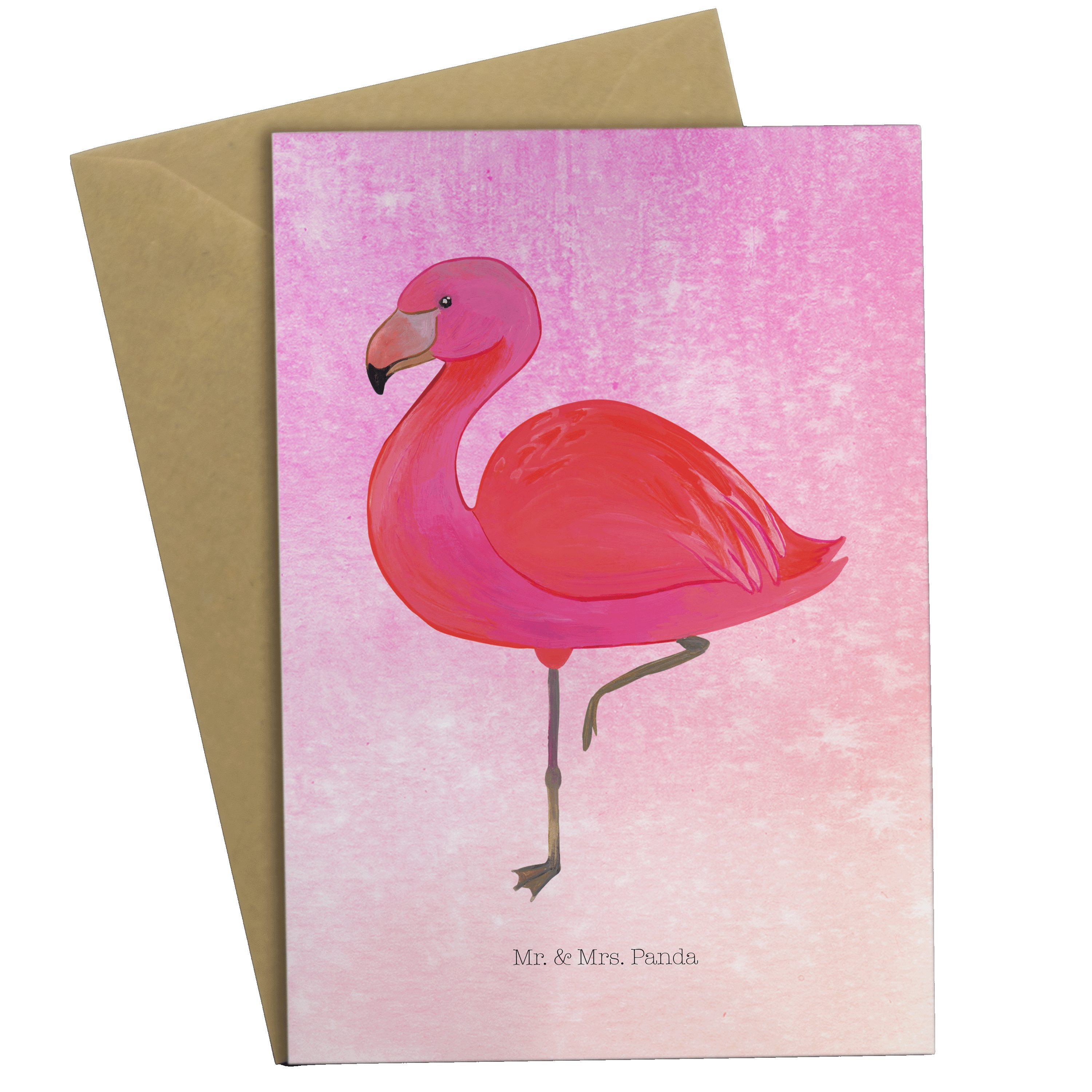 Mr. & Mrs. Panda Flamingo Aquarell Geschenk, Pink Klappkar Hochzeitskarte, - - classic Grußkarte