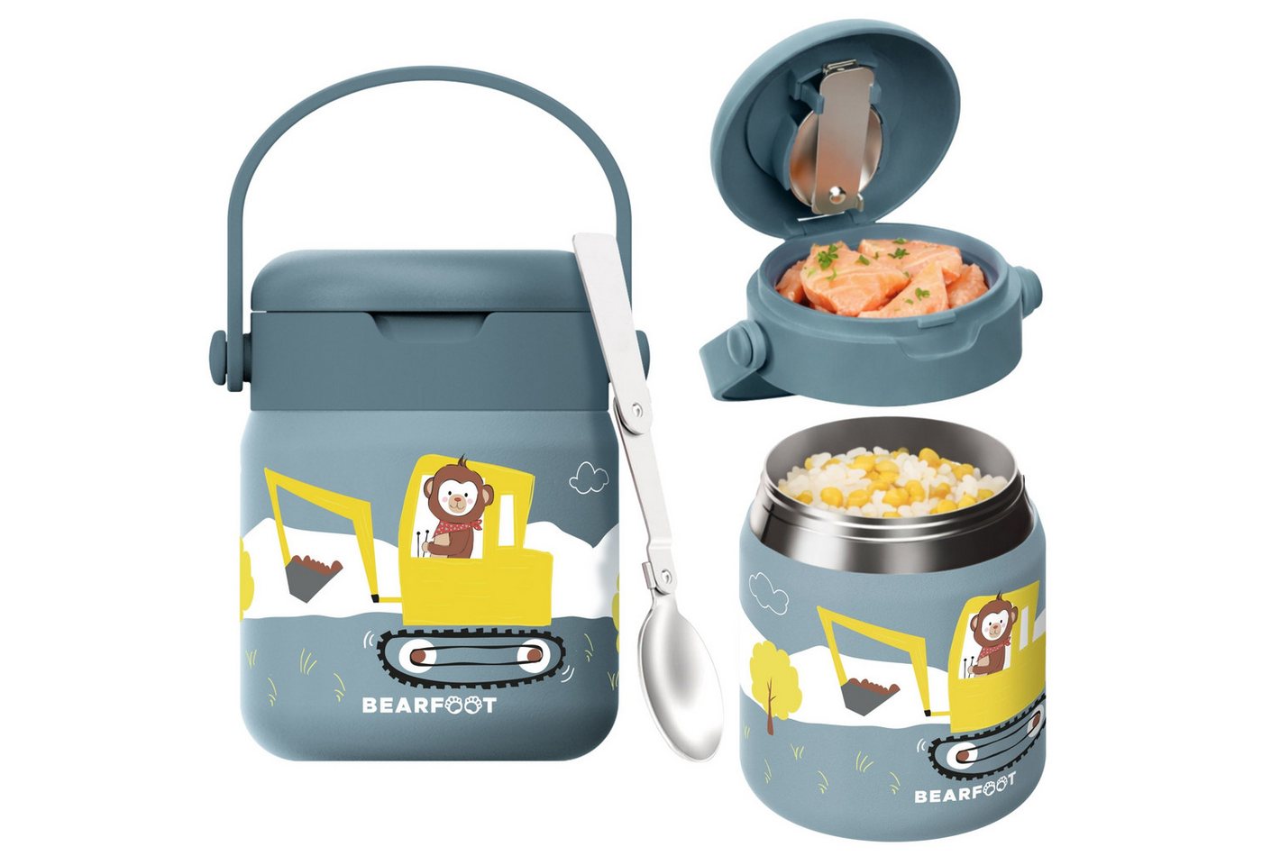 BEARFOOT Trinkflasche Thermobehälter Kinder Edelstahl - Bagger blau, Thermobehälter, auslaufsicher, Edelstahl, Food jar, BPA-frei