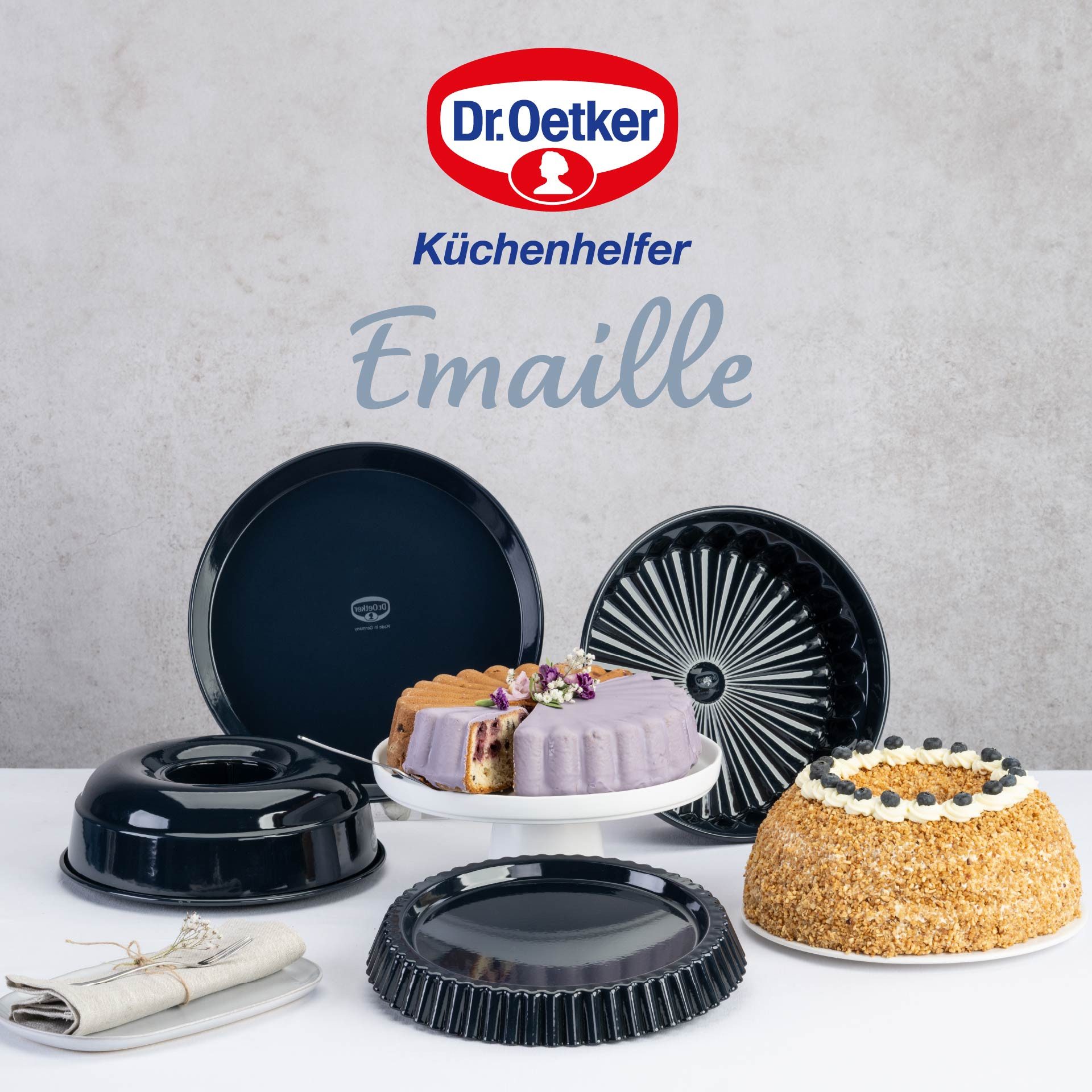 Dr. Oetker Küchenhelfer Kuchenblech Back-Liebe Emaille, 30 cm, Emaille, (1-St), Schnitt- & kratzfeste Backform mit Emaille & Antihaft-Beschichtung