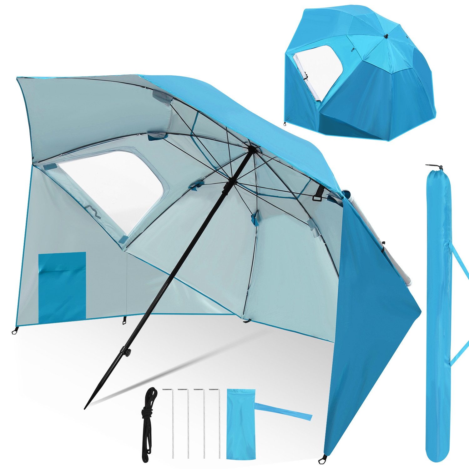 Strandmuschel Sonnenschirme mit umbrella system UV-resistentes 50+ Himmelblau