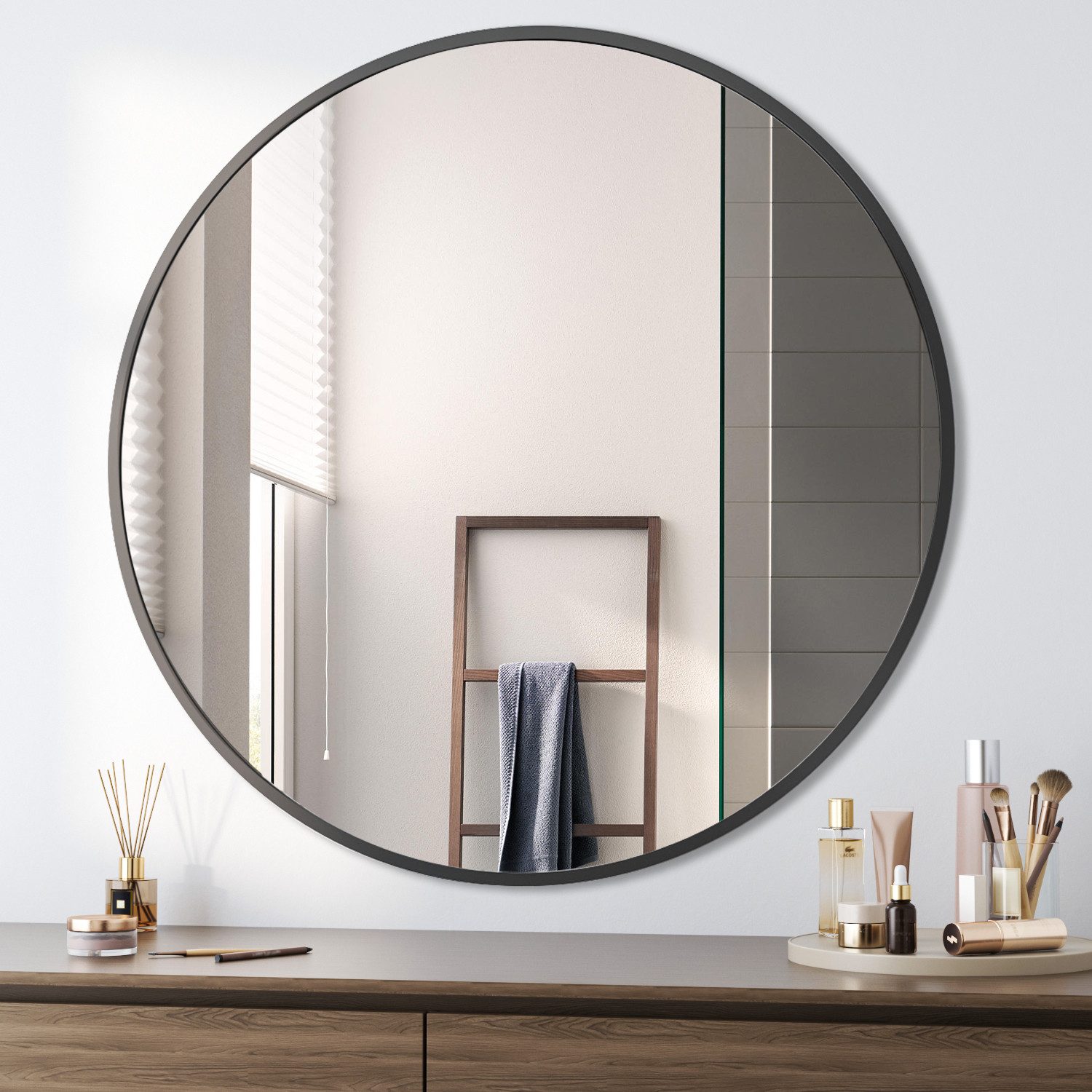 Boromal Декоративное зеркало Wandspiegel Schwarz Зеркало Rund Badspiegel Ø40/50/60/70/80/100cm (Badezimmerspiegel,Flurspiegel,Kosmetikspiegel,Schminkspiegel, Metall Rahmen), 5mm HD spiegel