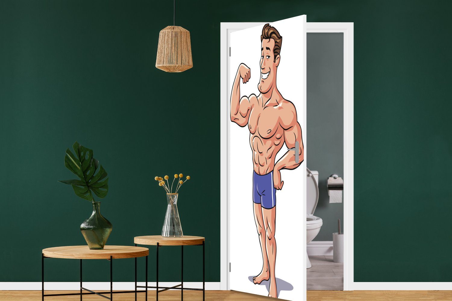 MuchoWow Türtapete Eine Illustration 75x205 Türaufkleber, seinen St), Matt, cm der für Körper Tür, Fototapete Bodybuilders, (1 eines bedruckt, zeigt