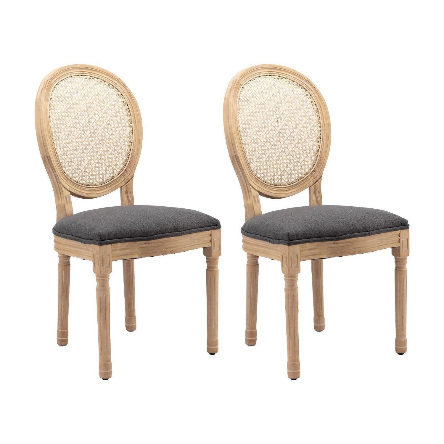 LuxusKollektion Rattanstuhl Esszimmerstühle Rattan Geflecht Rückenlehne Grau (Rattan) 2er Set