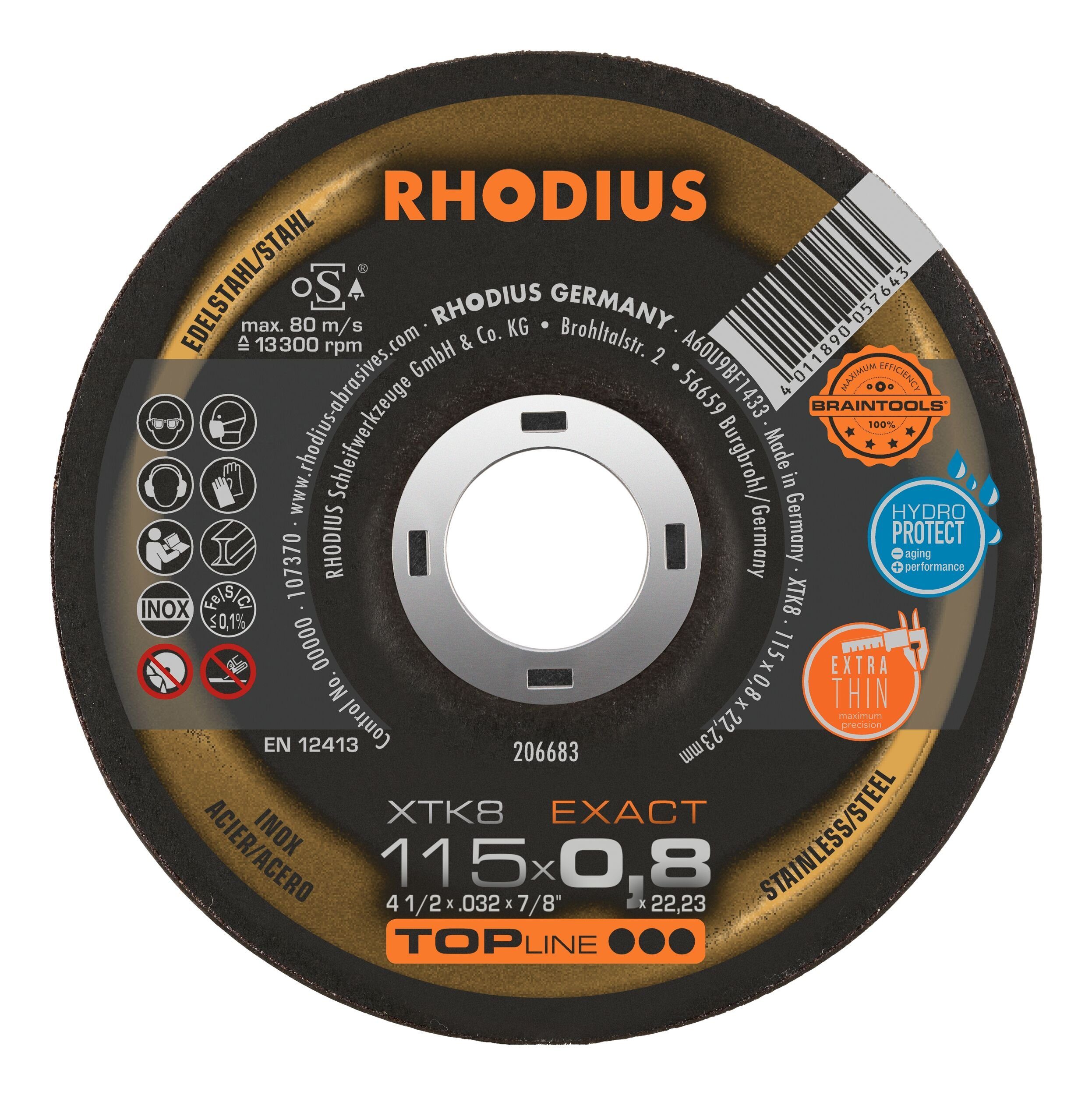 Rhodius Trennscheibe TOPline XTS, Ø 115 mm, TOPline XTK8 EXACT Extradünne - 115 x 0,8 x 22,23 mm | Trennscheiben