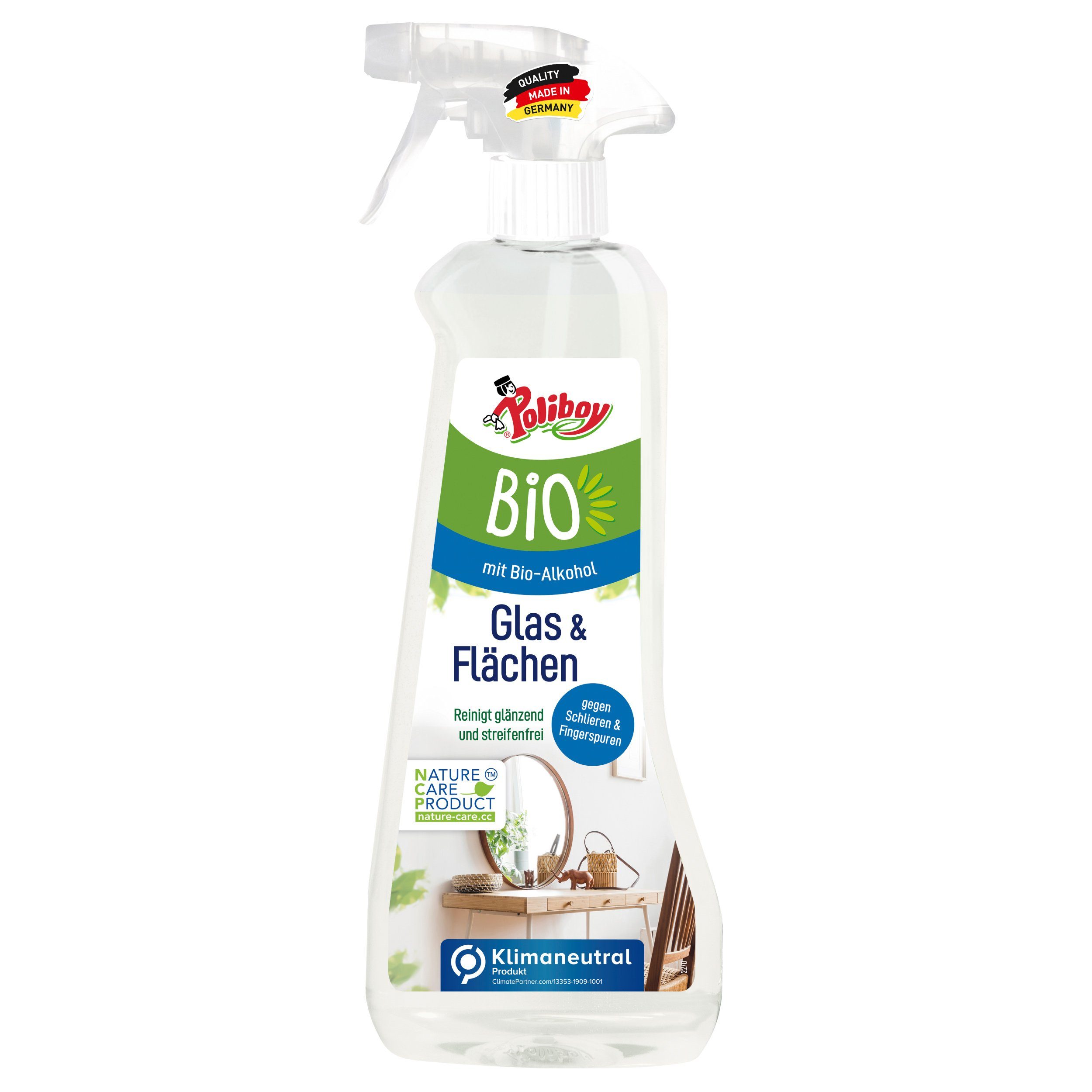 poliboy - 500 ml - Bio Flächen- & Glasreiniger (zur einfachen Reinigung von spiegelnden Oberflächen - Made in Germany)