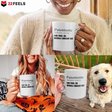 22Feels Tasse Patentante Geschenk Taufpatin Patin Geburtstag Weihnachten Idee Frauen, Keramik, Made in Germany, Spülmaschinenfest