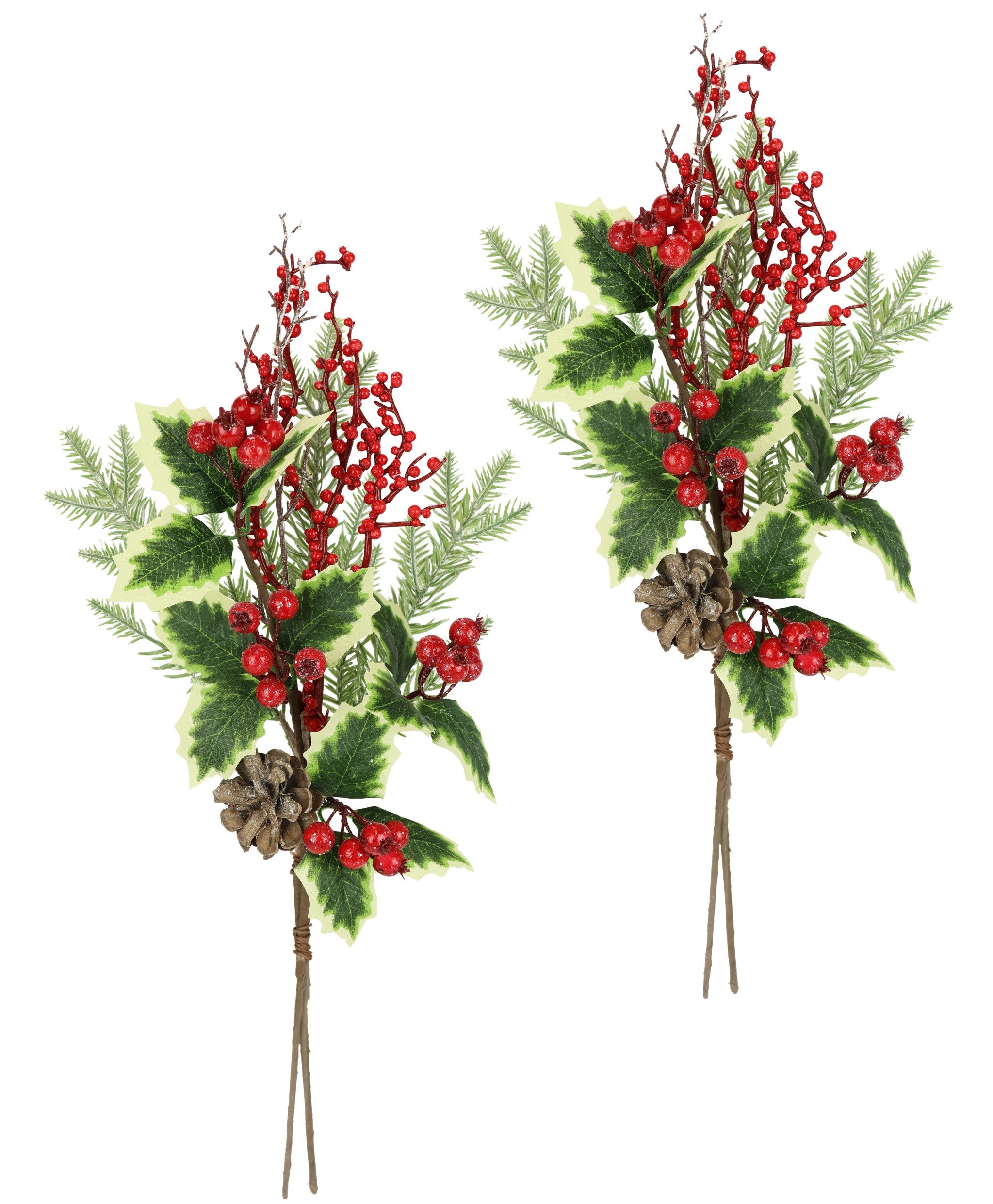 Kunstzweig Künstlicher Zweig Zapfen/Beeren/Tanne/Ilex Tanne, I.GE.A., Höhe 52 cm, 2er Set Dekozweig Zweig Deko für Girlande Kranz Weihnachtsdeko