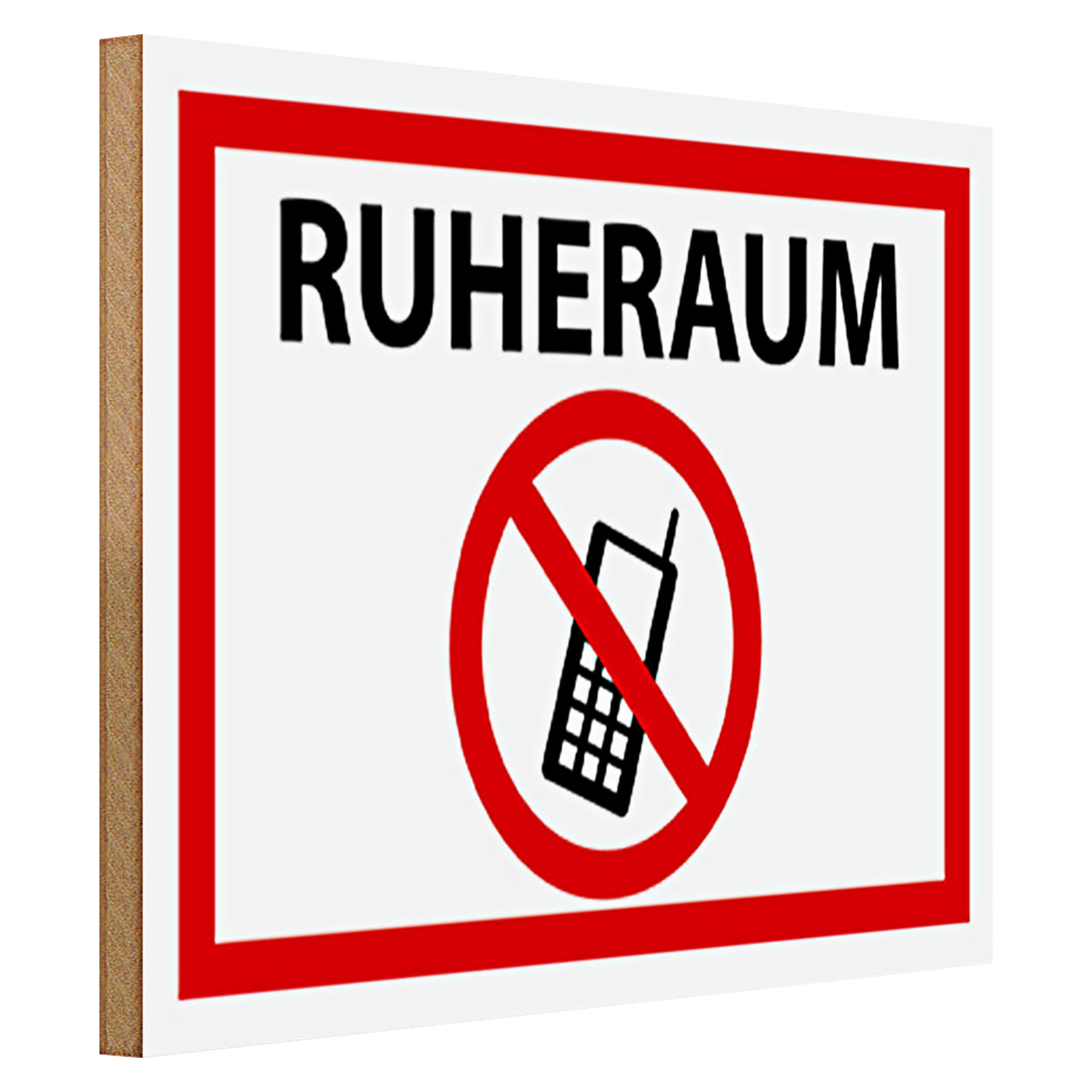 Roomando Holzbild Hinweis 40x30cm Ruheraum Handy verboten