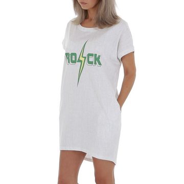 Ital-Design Shirtkleid Damen Freizeit Textprint Minikleid in Weiß