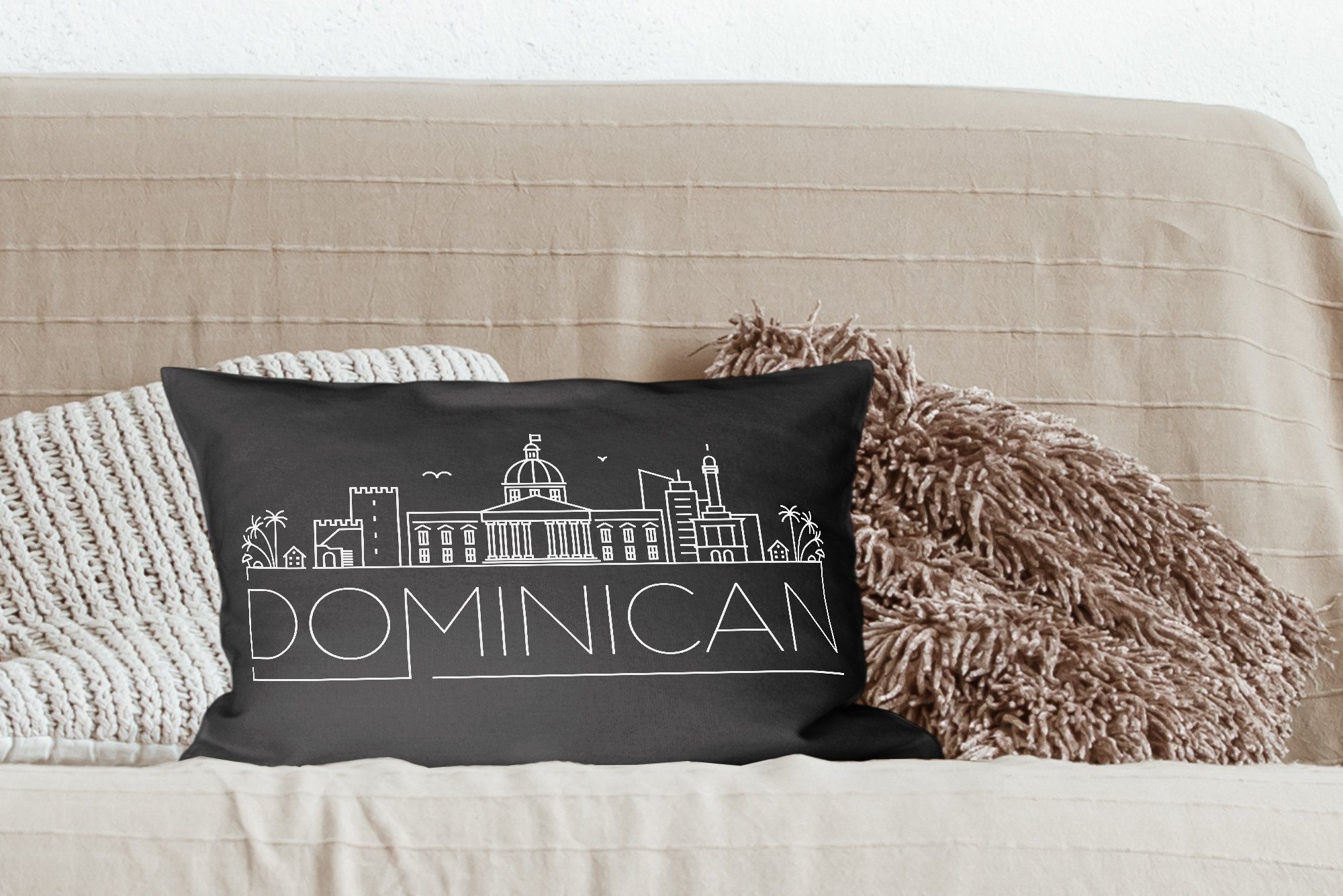 Füllung, Skyline Schlafzimmer Zierkissen, Dekoration, Hintergrund, mit "Dominikanische auf MuchoWow Republik" Dekokissen schwarzem Wohzimmer Dekokissen