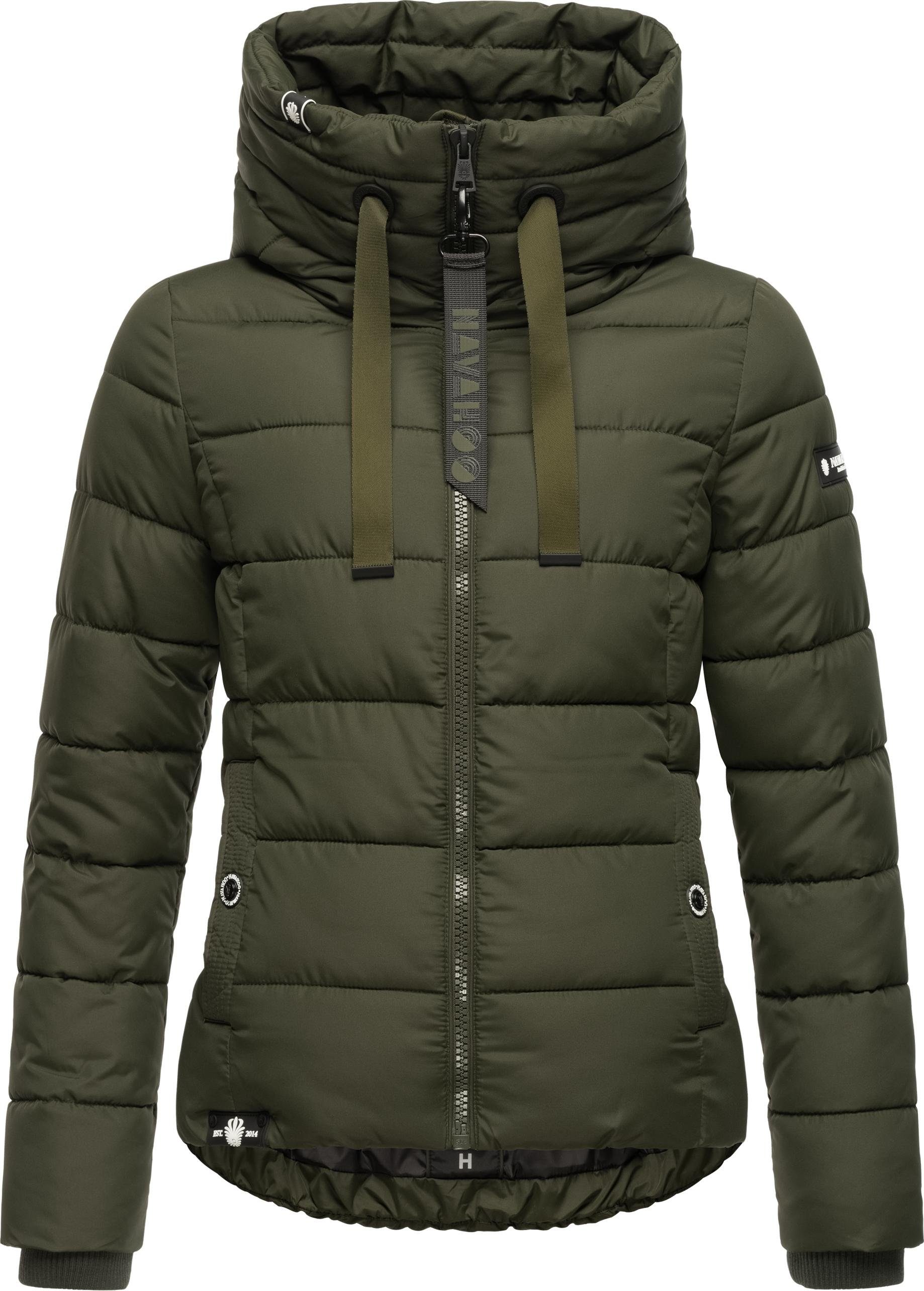 Navahoo Steppjacke Amayaa stylische Applikationen Damen Winterjacke coolen olivgrün mit