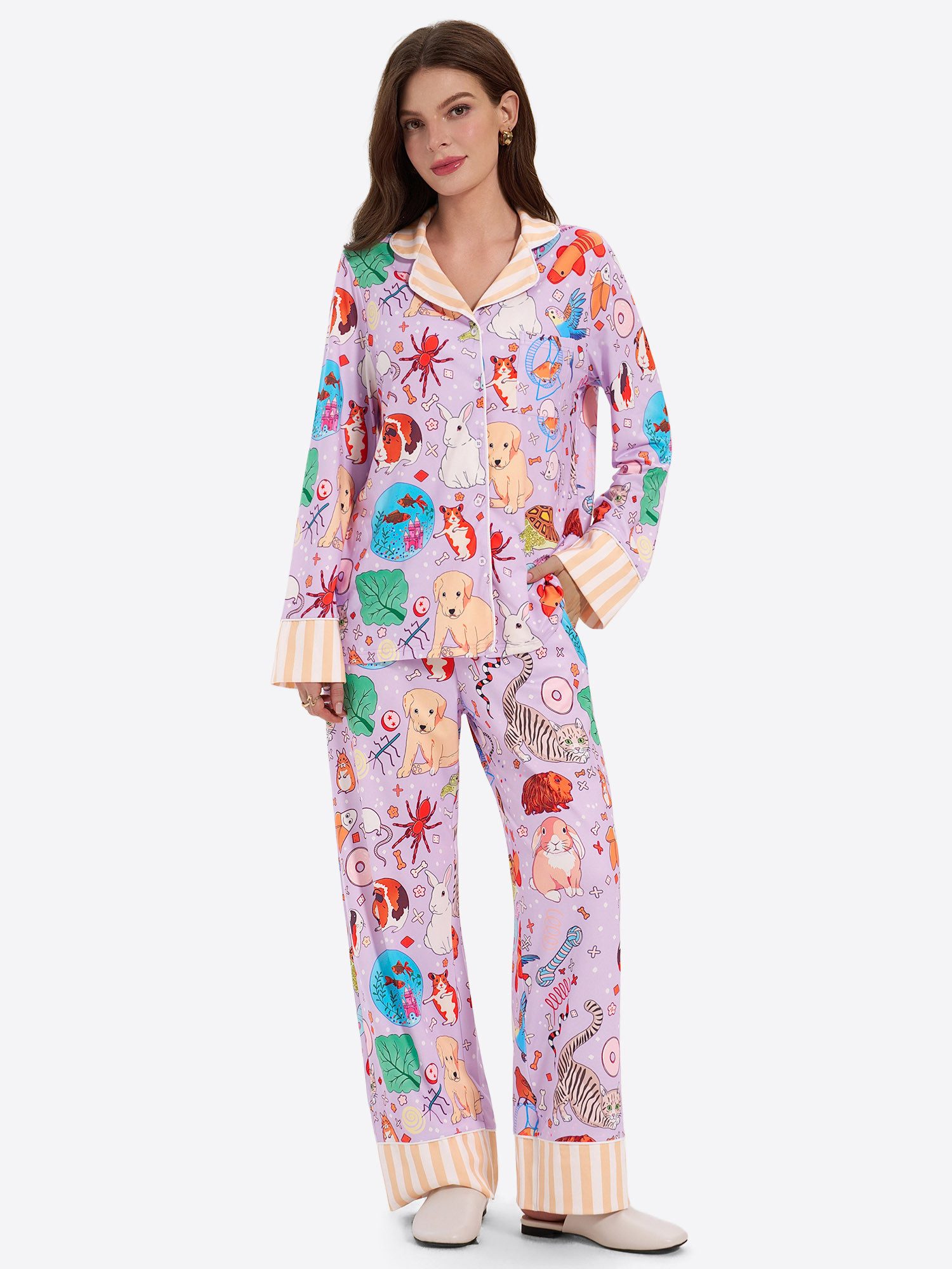 Imily Bela Hausanzug Damen Zweiteiliger Pyjama-Set (Set, 2 tlg., Print Hemd + Lockere Hose) mit Printdesign