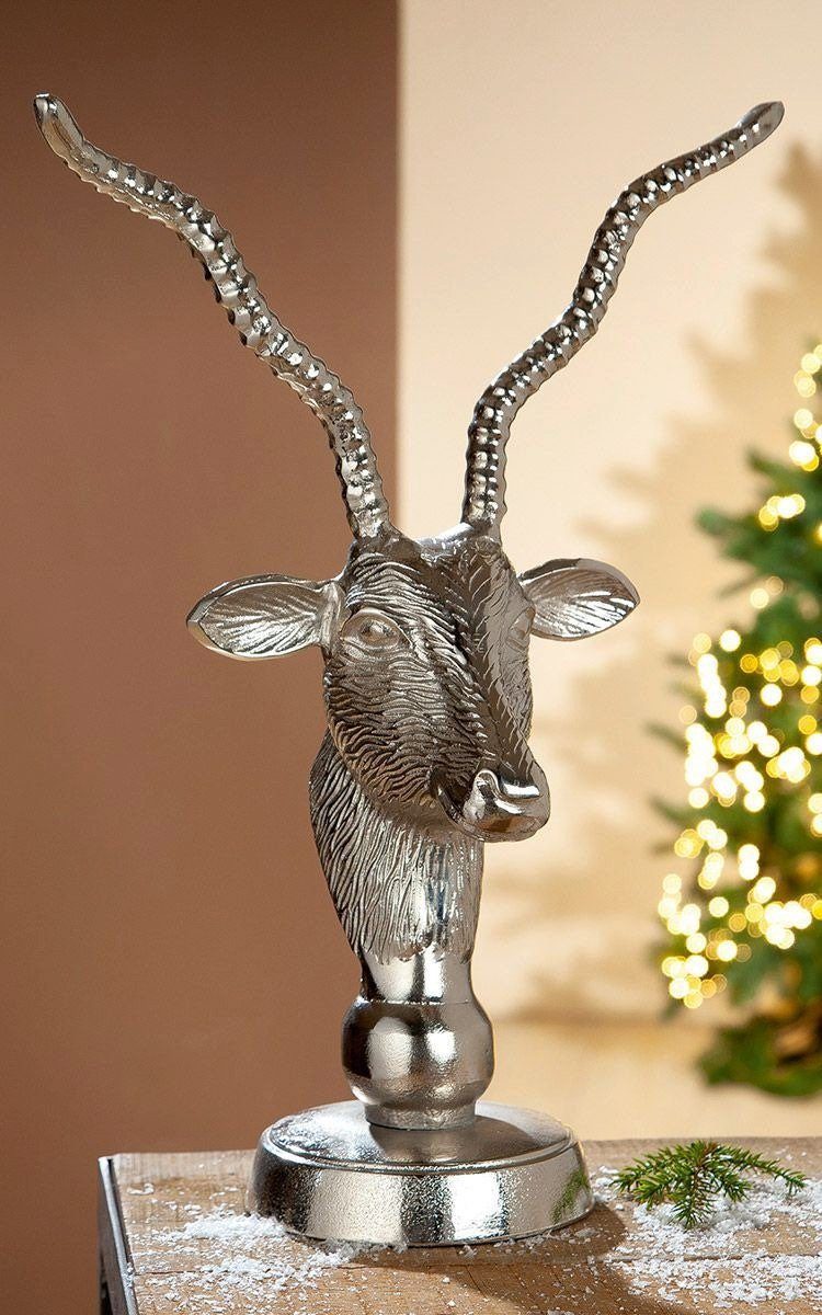 GILDE Dekoobjekt Alu Kopf Antilope Skulptur Dekoration Höhe 43cm Boho Design | Dekofiguren