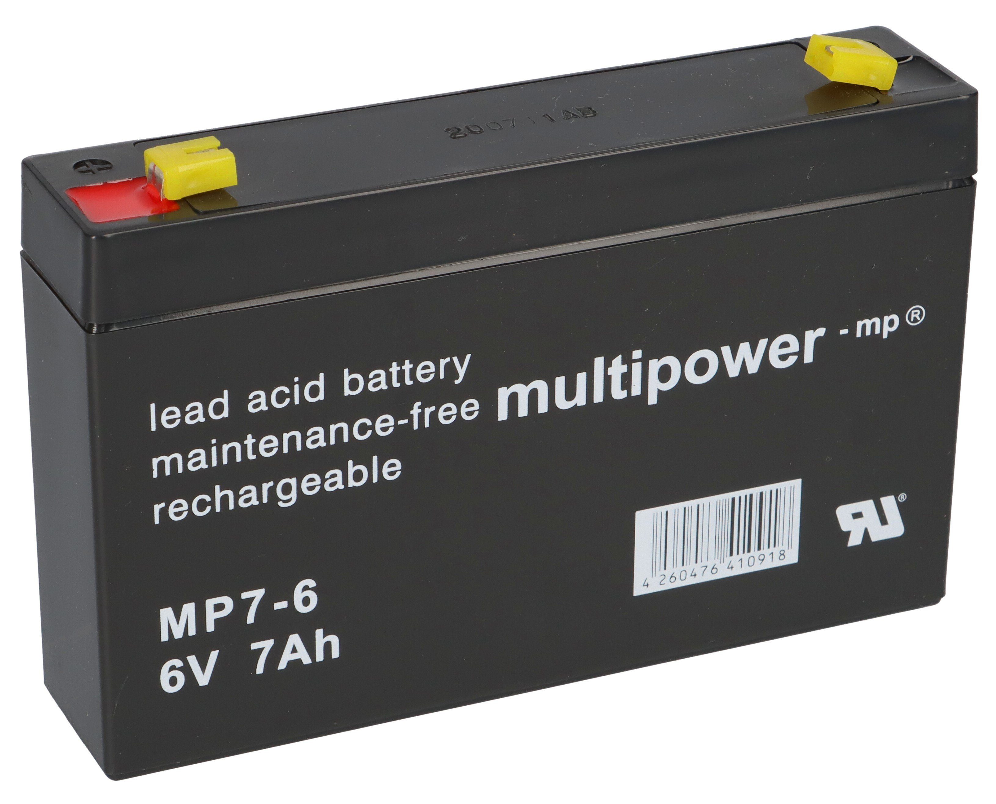 Multipower Multipower Blei-Akku MP7-6 Pb 6V 7Ah Fatson 4,8mm Bleiakkus