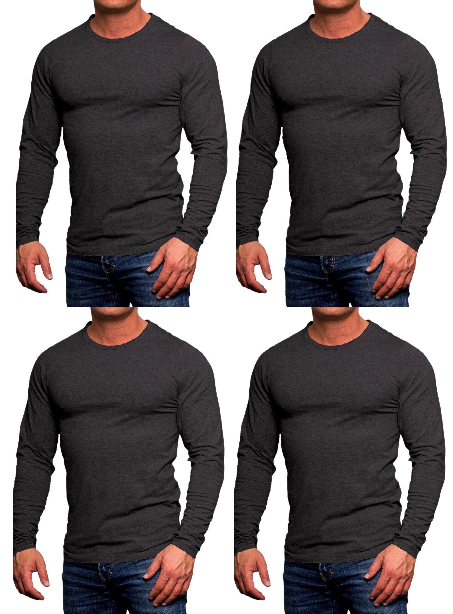 Jack & Jones Langarmshirt (4er-Pack) Basic Shirts mit Rundhalsausschnitt Dark Grey | Rundhalsshirts