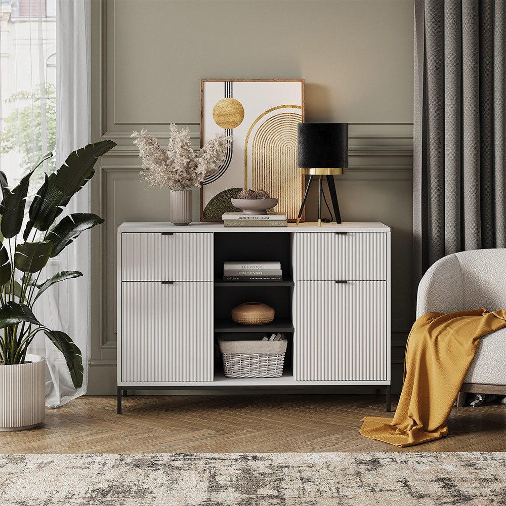 Vicco Kommode Eliza, Weiß, 120 x 81.2 cm mit 2 Schubladen und 2 Türen (1 St)