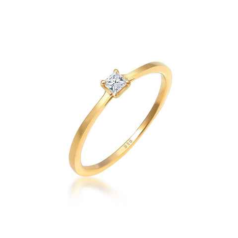 Elli DIAMONDS Verlobungsring Prinzessschliff Diamant (0.1 ct) 585 Gelbgold