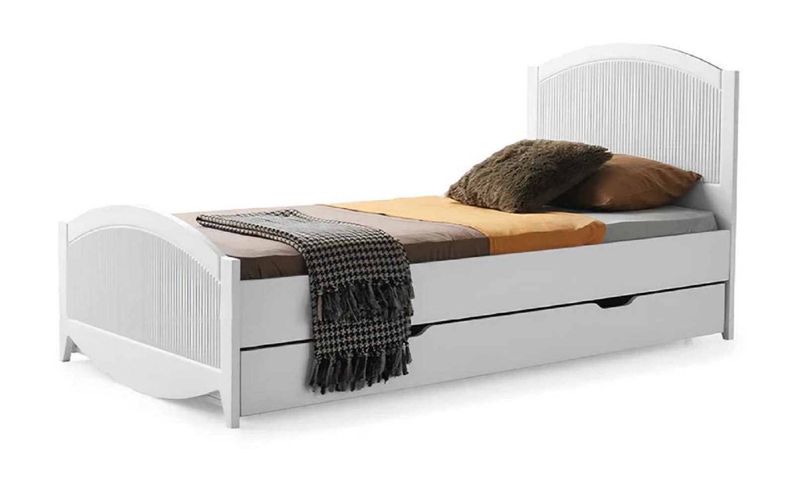 JVmoebel Einzelbett Weiß Bett Massiv Kinder Jugend Holzbett + Bettkasten Neu Lagerware (1-tlg., Bett), Made in Europa
