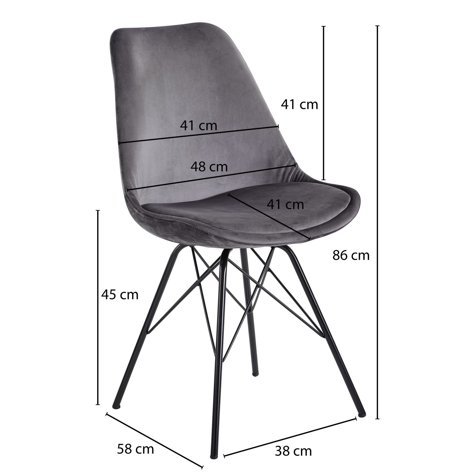 2er DESIGN Esszimmerstühle, Esszimmerstuhl | KADIMA Grau-Schwarz Schwarz Set, | Skandinavische Samt/Kunststoff Grau