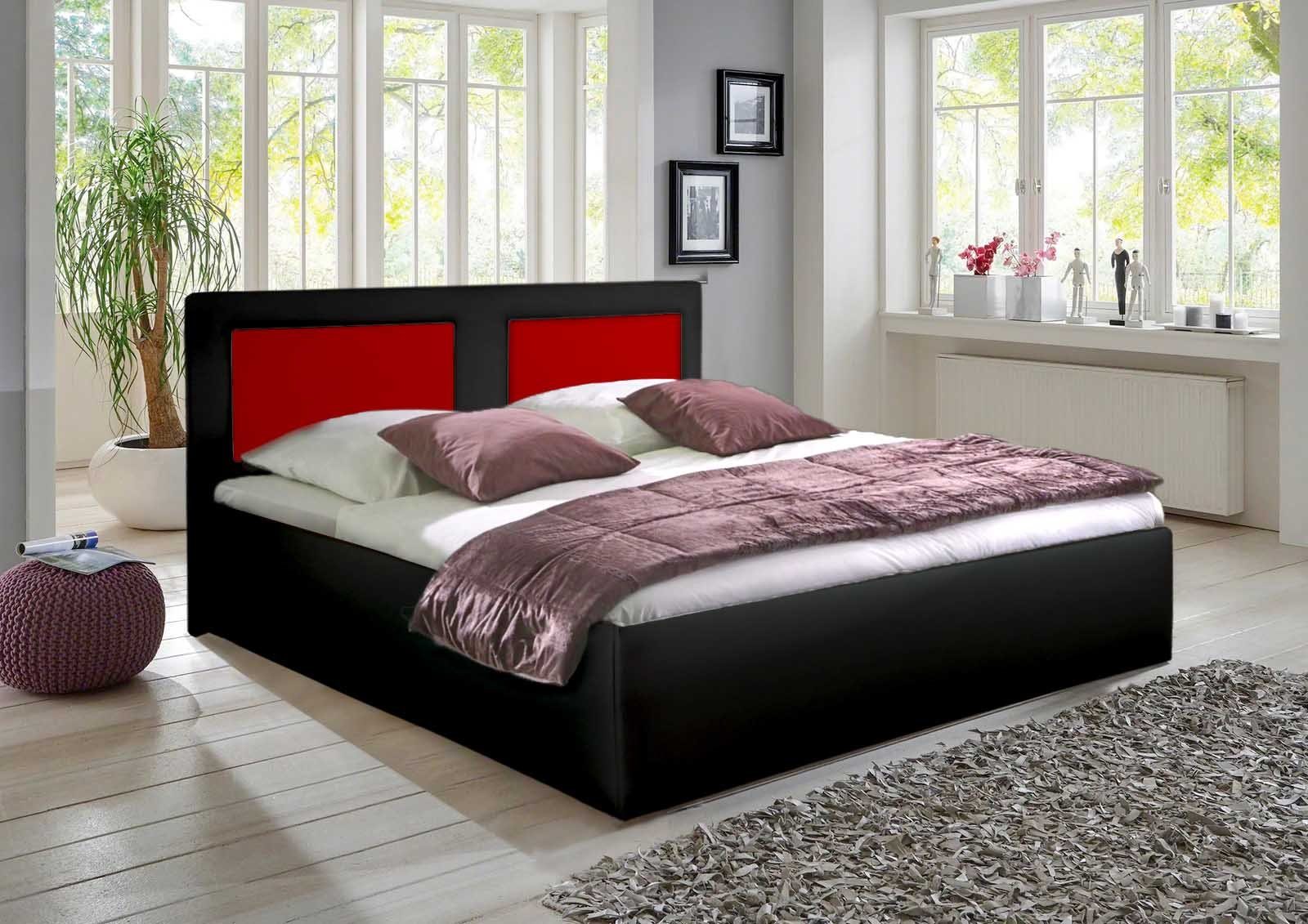 Halmon Schlafkomfort Betten Polsterbett Skala, 2 Farbe kombination, Ohne Mittelteil (Mittelstrebe) Schwarz-Rot
