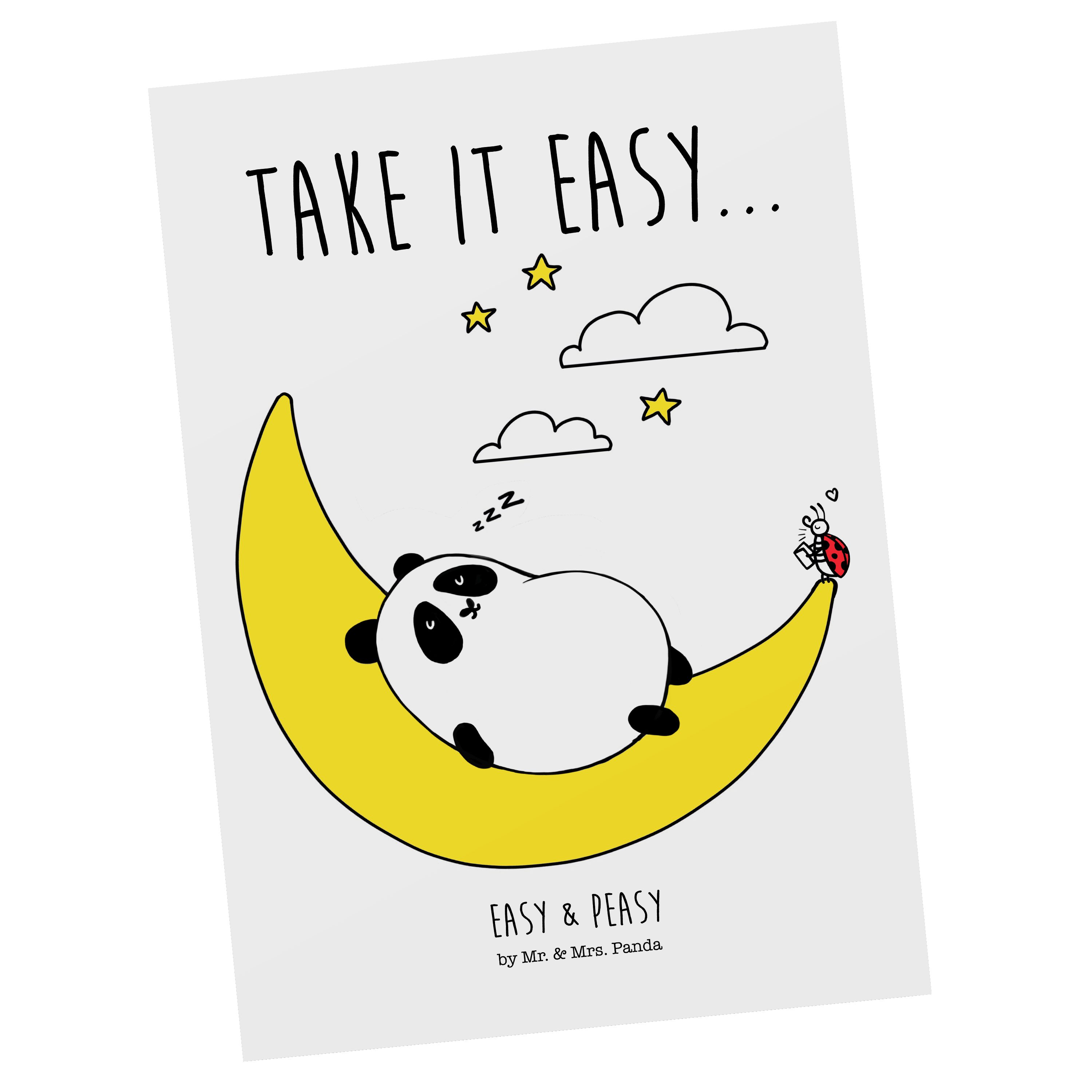 Mr. & Mrs. Panda Postkarte Easy & Peasy Take it Easy - Weiß - Geschenk, Grußkarte, Geburtstagska