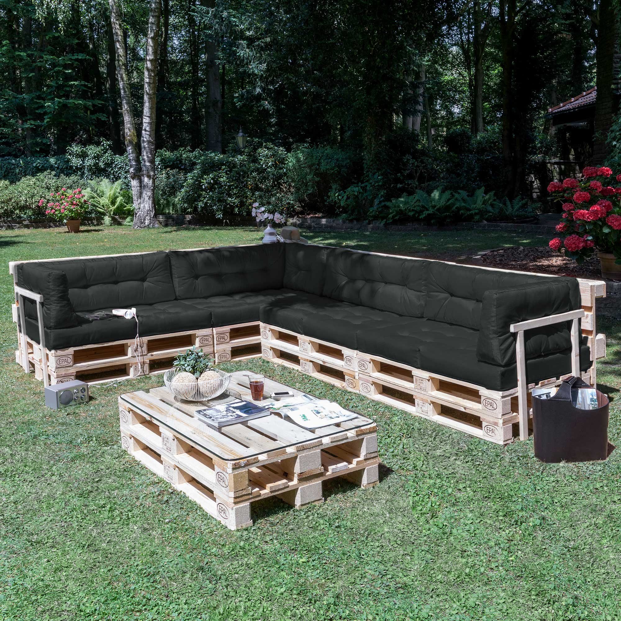 Beautissu Palettenkissen Outdoor Rückenkissen ECO Elements, 120x40cm, Graphitgrau, Palettenmöbel Balkon Palettenpolster Garten Lounge Kissen