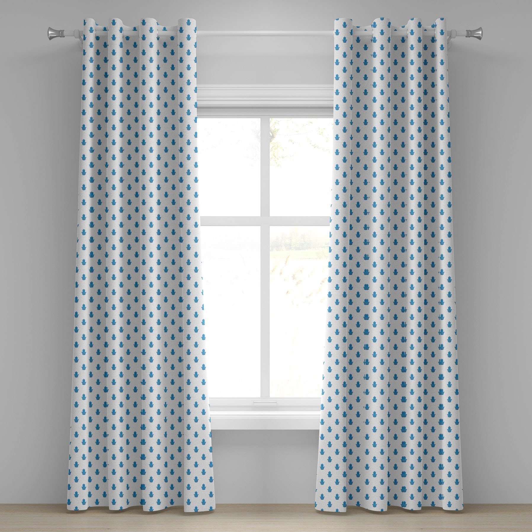 Gardine Dekorative 2-Panel-Fenstervorhänge für Schlafzimmer Wohnzimmer, Abakuhaus, Hamsa Cartoon Hand-Augen