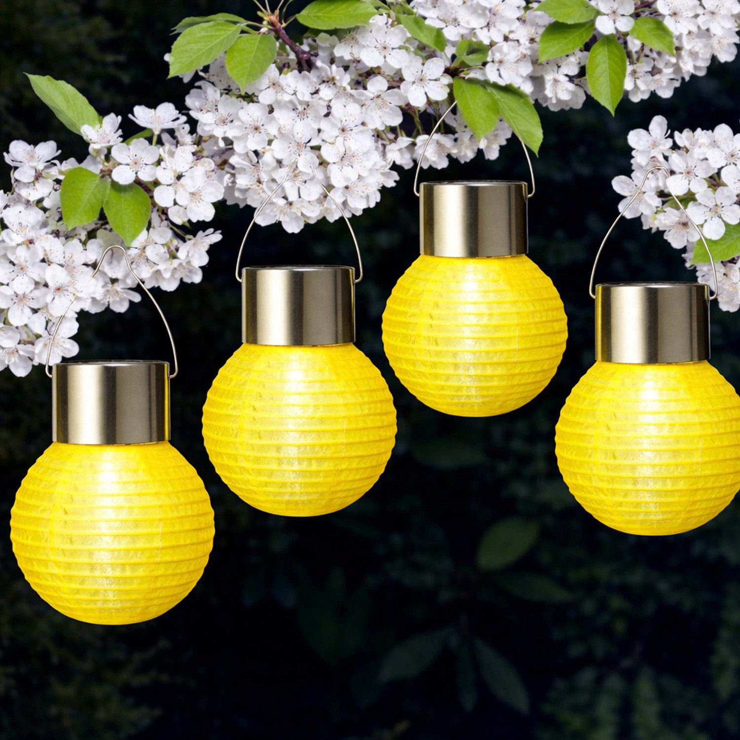 MARELIDA LED Lampion LED Solar Mini Gartenlampion D: 7cm Party Balkon Terrasse gelb 4er Set, LED Classic, kaltweiss (5300K bis 6000K)