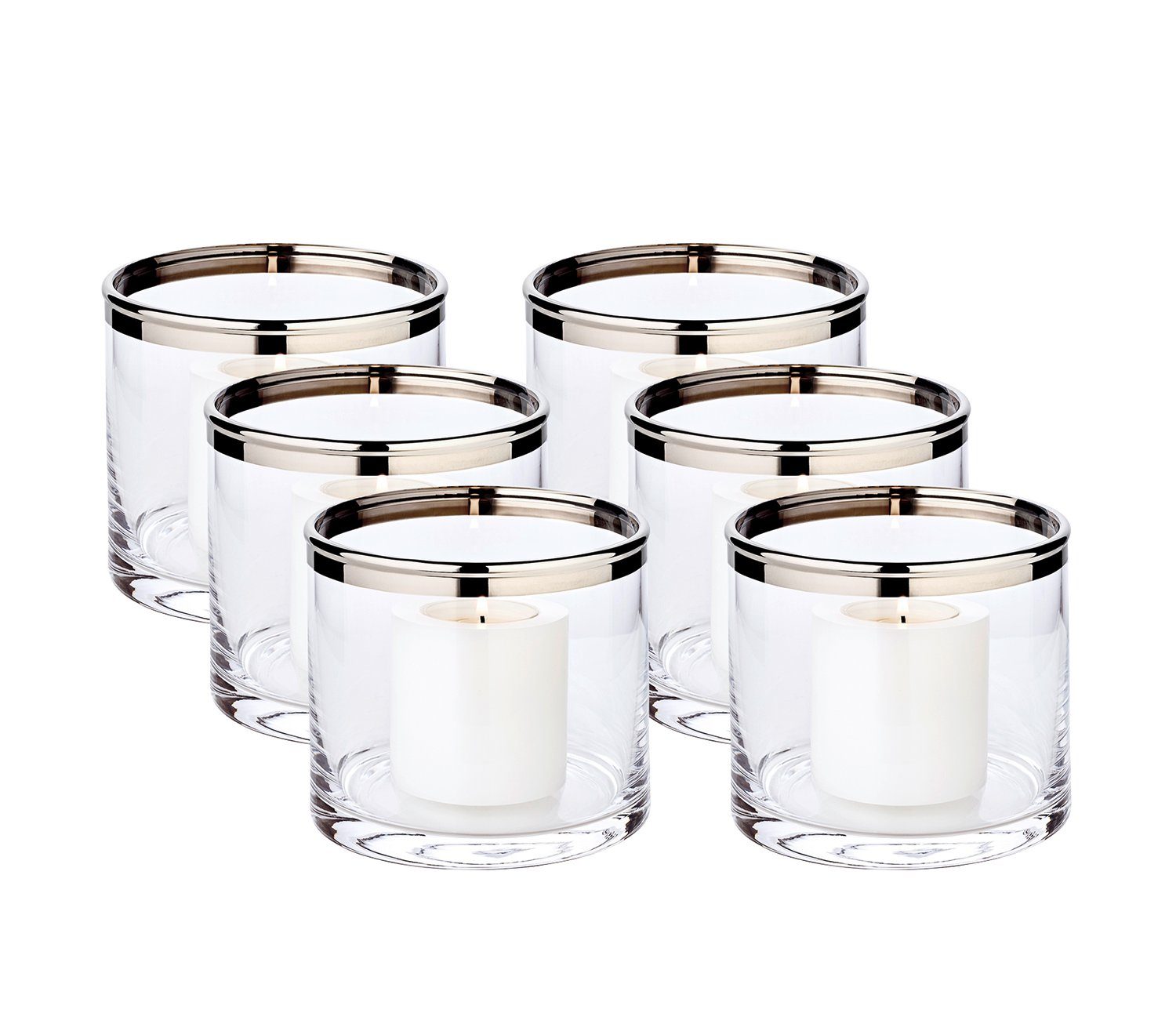 EDZARD Windlicht Molly (6er, Set), Höhe 10 cm, Ø 11,5 cm, aus Kristallglas mit Platinrand, Kerzenhalter für Stumpenkerzen. € 152,00