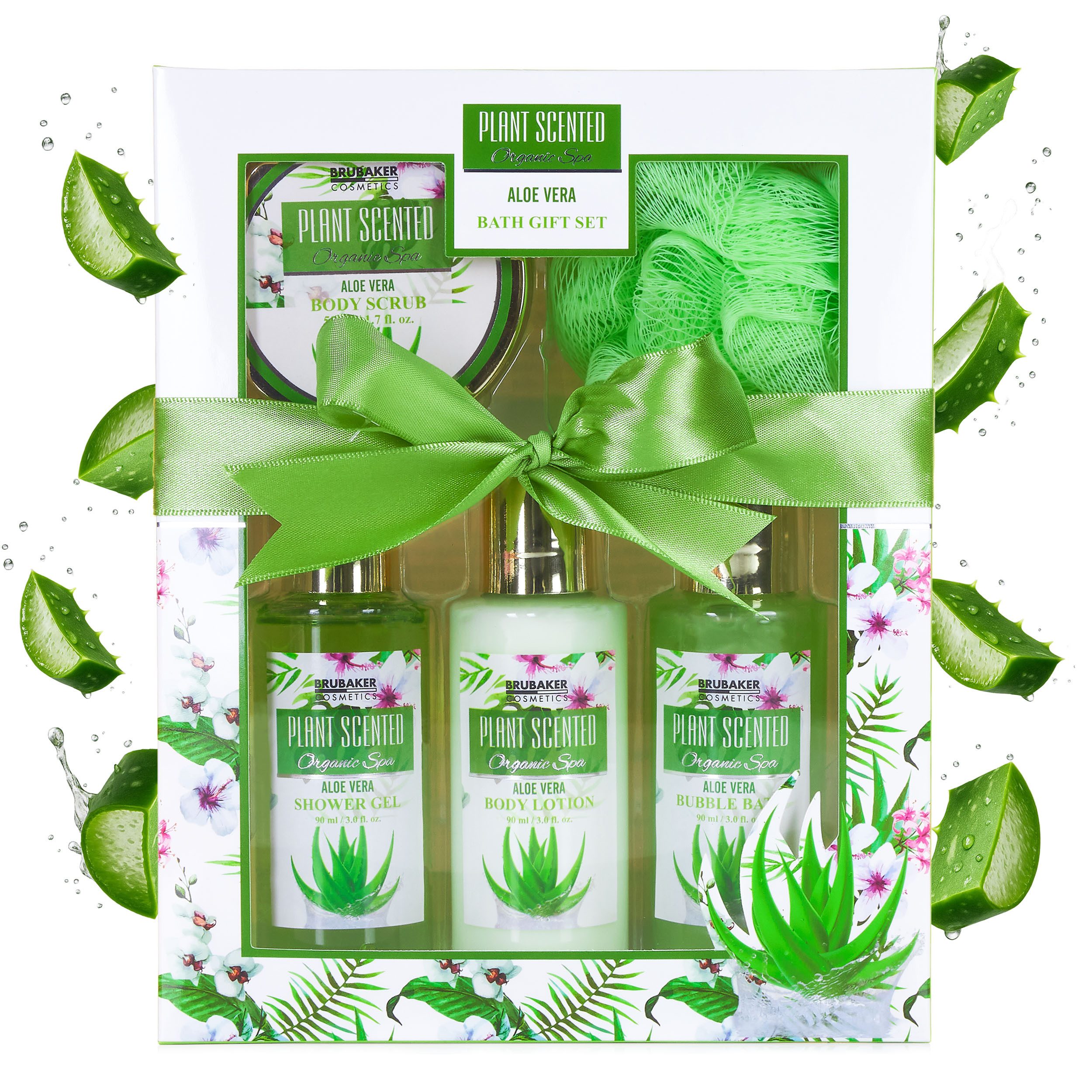 BRUBAKER Pflege-Geschenkset Dusch- und Badeset mit Aloe Vera Duft, Beauty Geschenkset, 5-tlg., Frauen Geschenk Set in Sichtfensterbox, Beauty Pflegeset für Damen