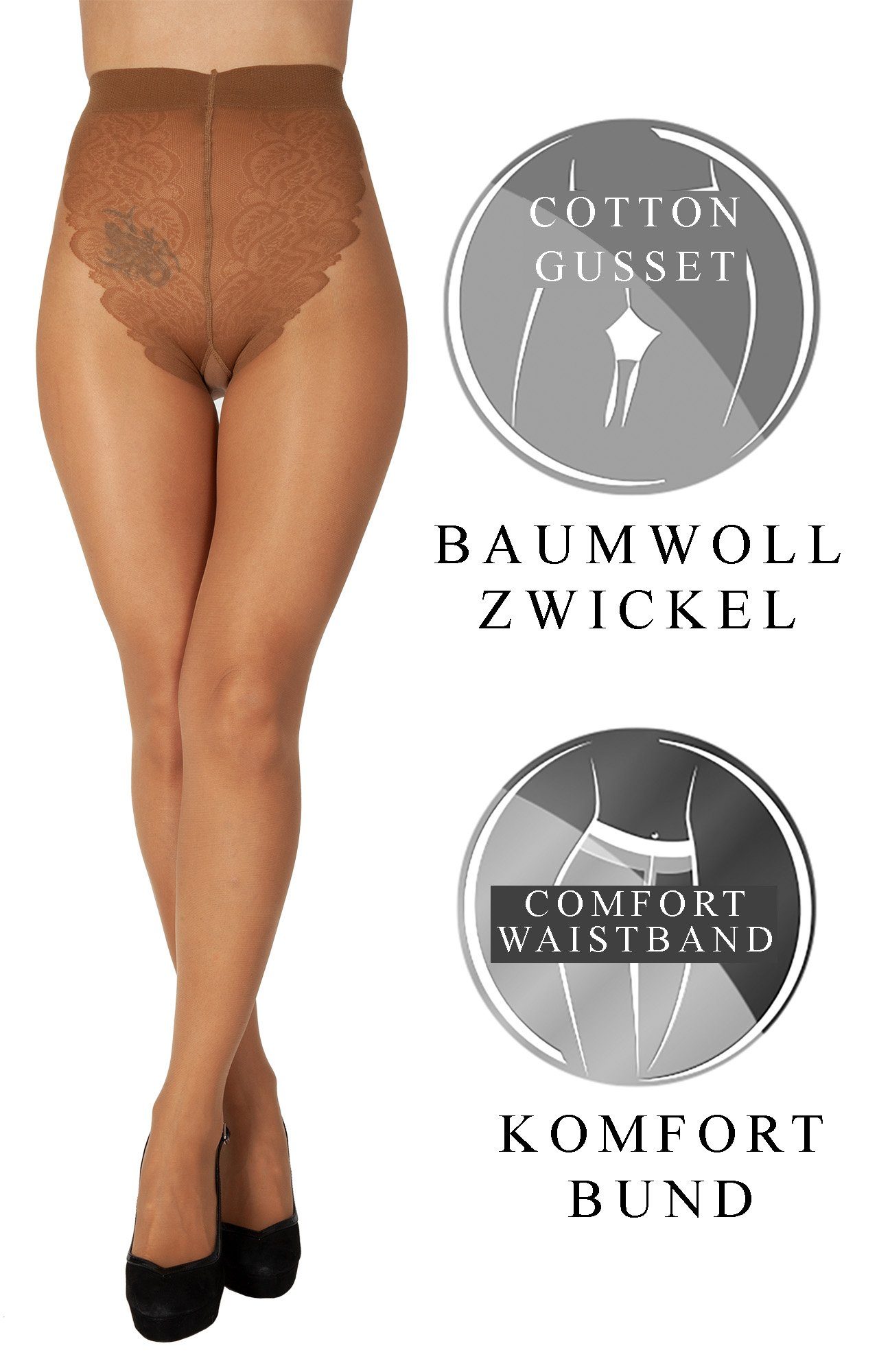 BANANALU Feinstrumpfhose Set Bikinihöschenteil DEN Spitzen Strumpfhose St) - 3er 20 Mattoptik Bronze (3