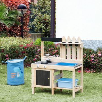 Outsunny Spielküche Spieltisch mit Pflanztöpfe Tannenholz, für Garten, Balkon, Mehrfarbig