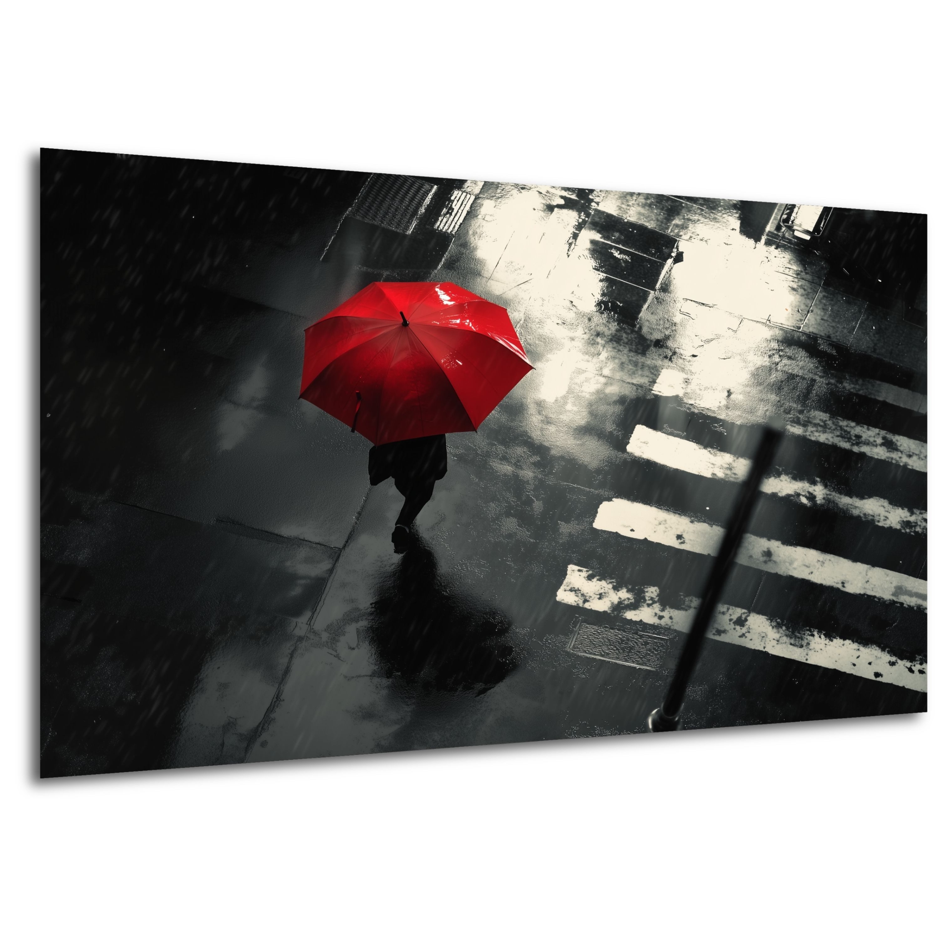 DARO Design Leinwandbild Modern Abstrakt Wandbilder XXL Wandbild Wand Deko Leinwand Bilder, (roter Schirm Zebrastreifen - Bild Groß Wohnzimmer Schlafzimmer Küche Esszimmer Einteilig Querformat Fotodruck Leinwände Wanddeko Abstrakte Kunst Boho), 30x20cm